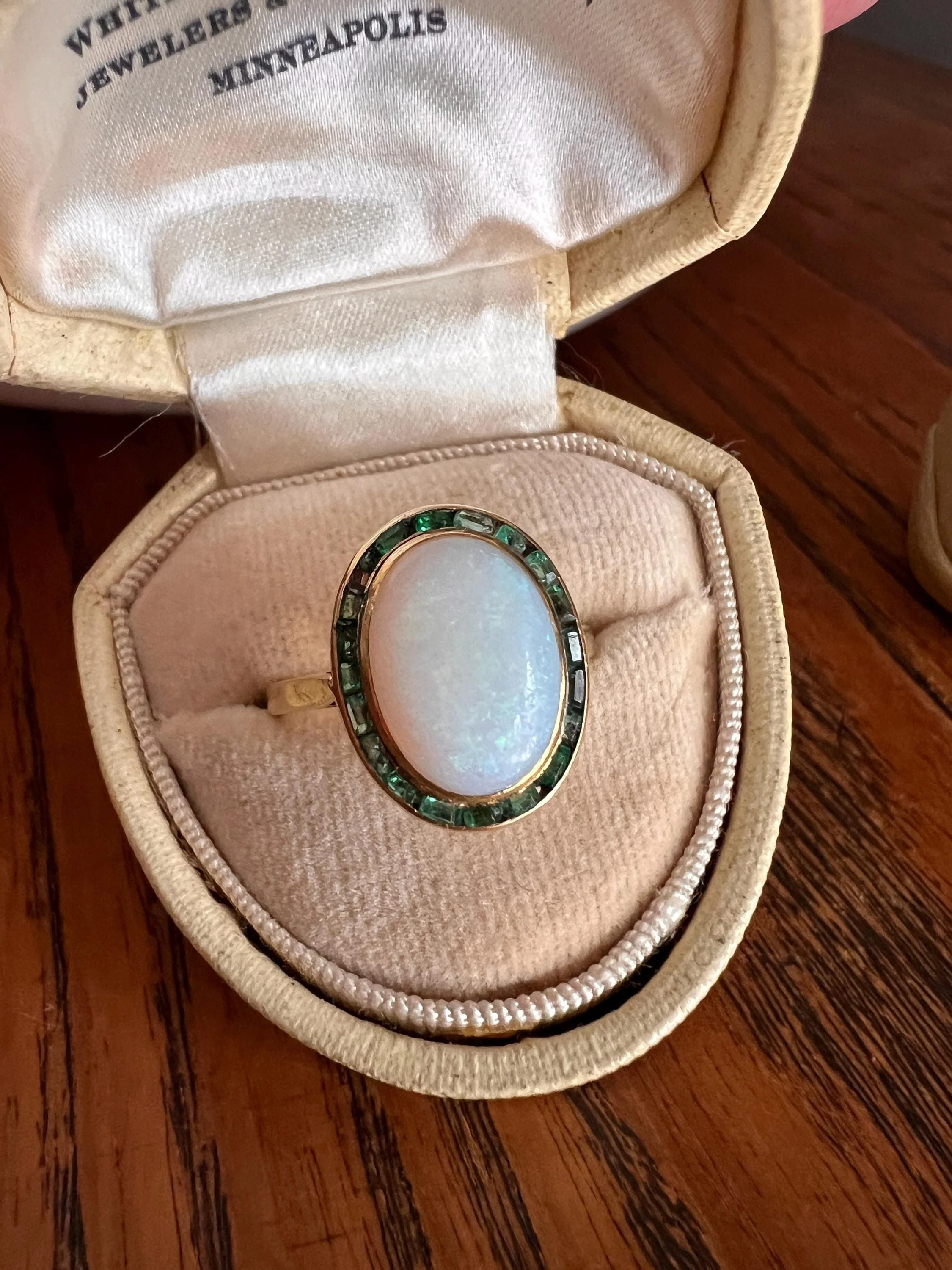 BLUE Opal Carre Cut EMERALD HALO Ring Antique 18k Gold Oval Geometric Bullseye Target Green Victorian - Image 11