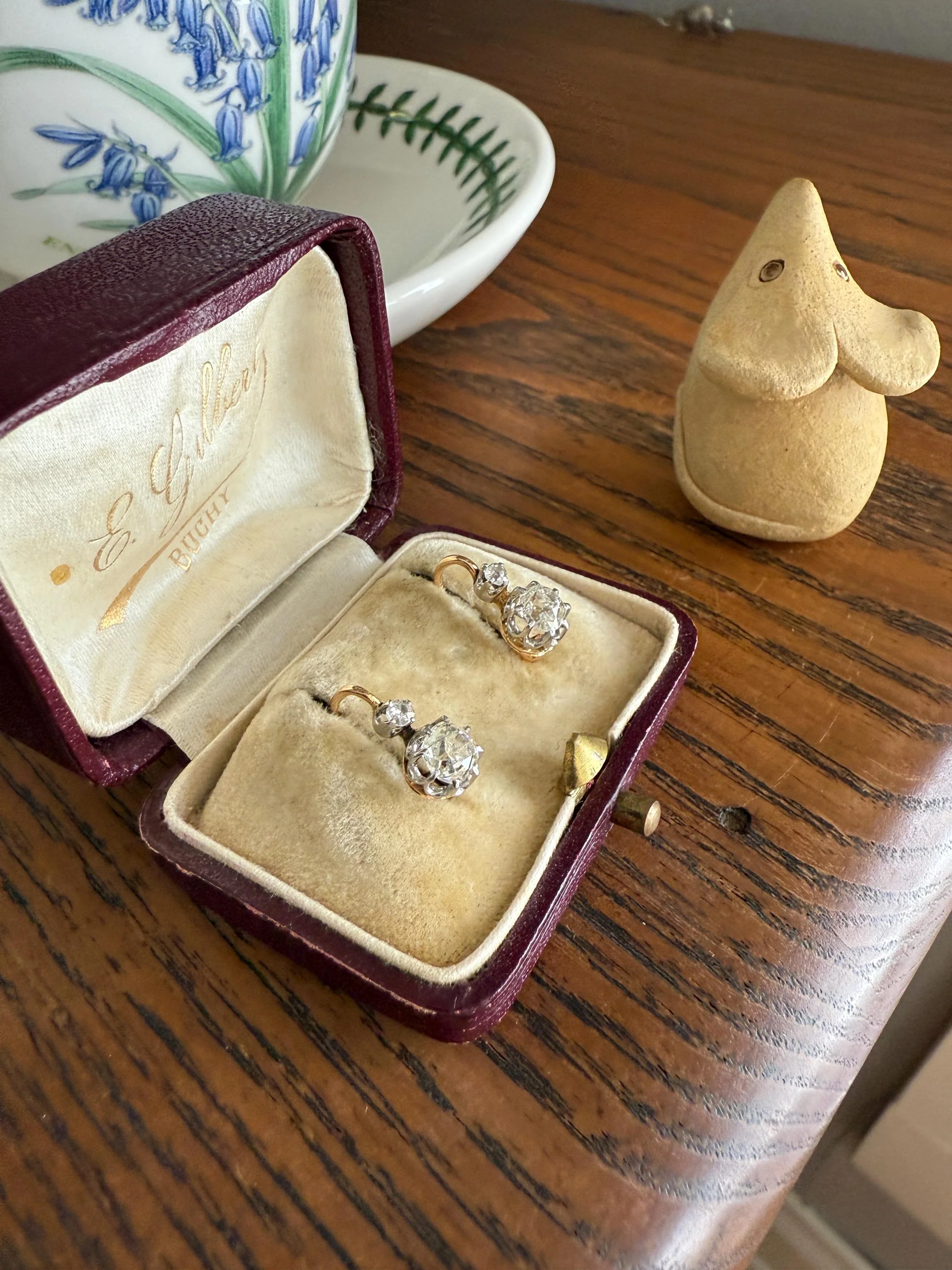 BOXED Antique 1.5 Carat Tdw Old Mine Cut Diamond Earrings 18k Gold French Victorian Dangle Dormeuse Gift Belle Epoque Bridal Something Old - Image 12
