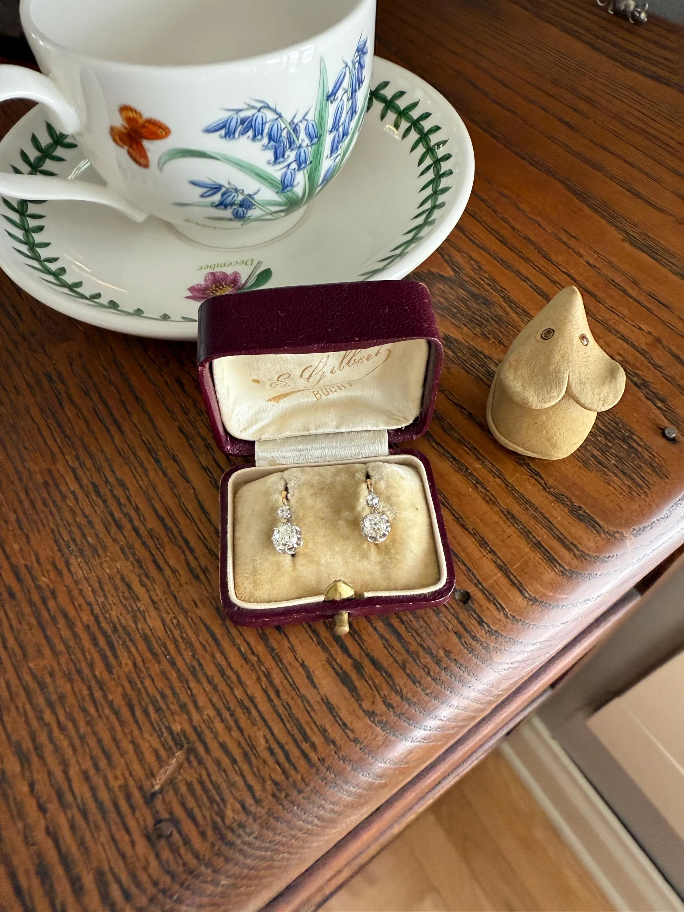 BOXED Antique 1.5 Carat Tdw Old Mine Cut Diamond Earrings 18k Gold French Victorian Dangle Dormeuse Gift Belle Epoque Bridal Something Old - Image 14