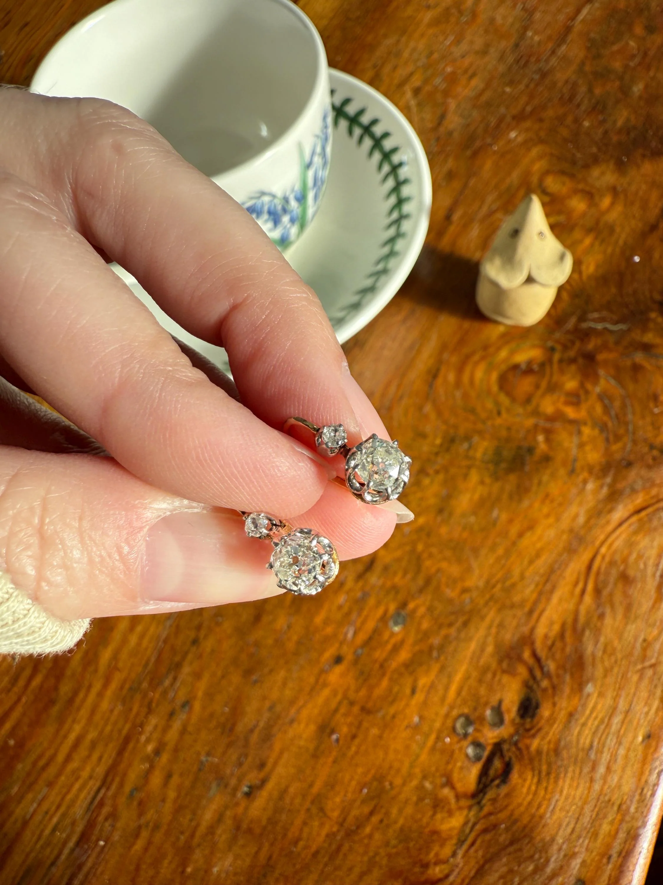 BOXED Antique 1.5 Carat Tdw Old Mine Cut Diamond Earrings 18k Gold French Victorian Dangle Dormeuse Gift Belle Epoque Bridal Something Old - Image 15