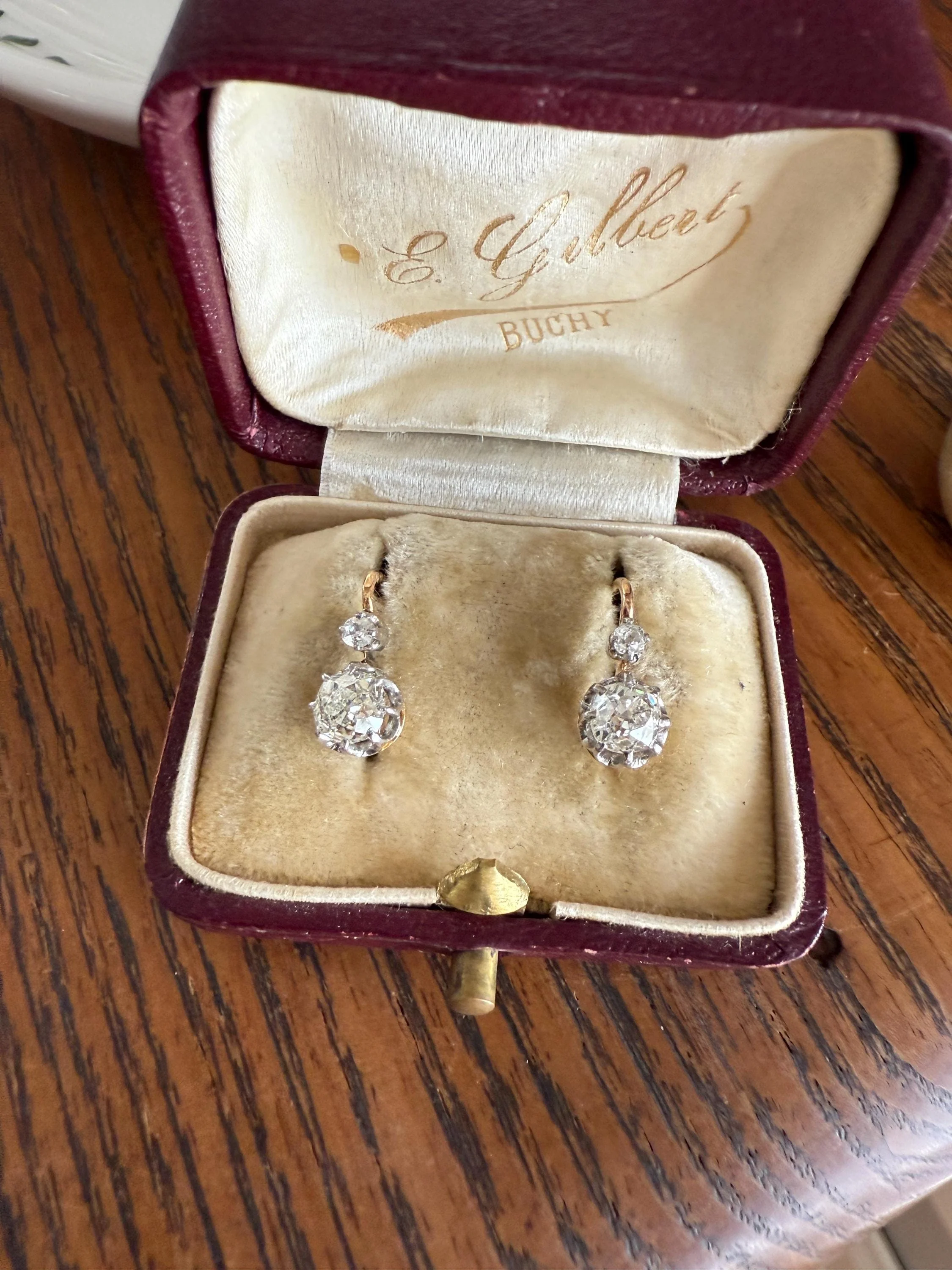 BOXED Antique 1.5 Carat Tdw Old Mine Cut Diamond Earrings 18k Gold French Victorian Dangle Dormeuse Gift Belle Epoque Bridal Something Old - Image 16