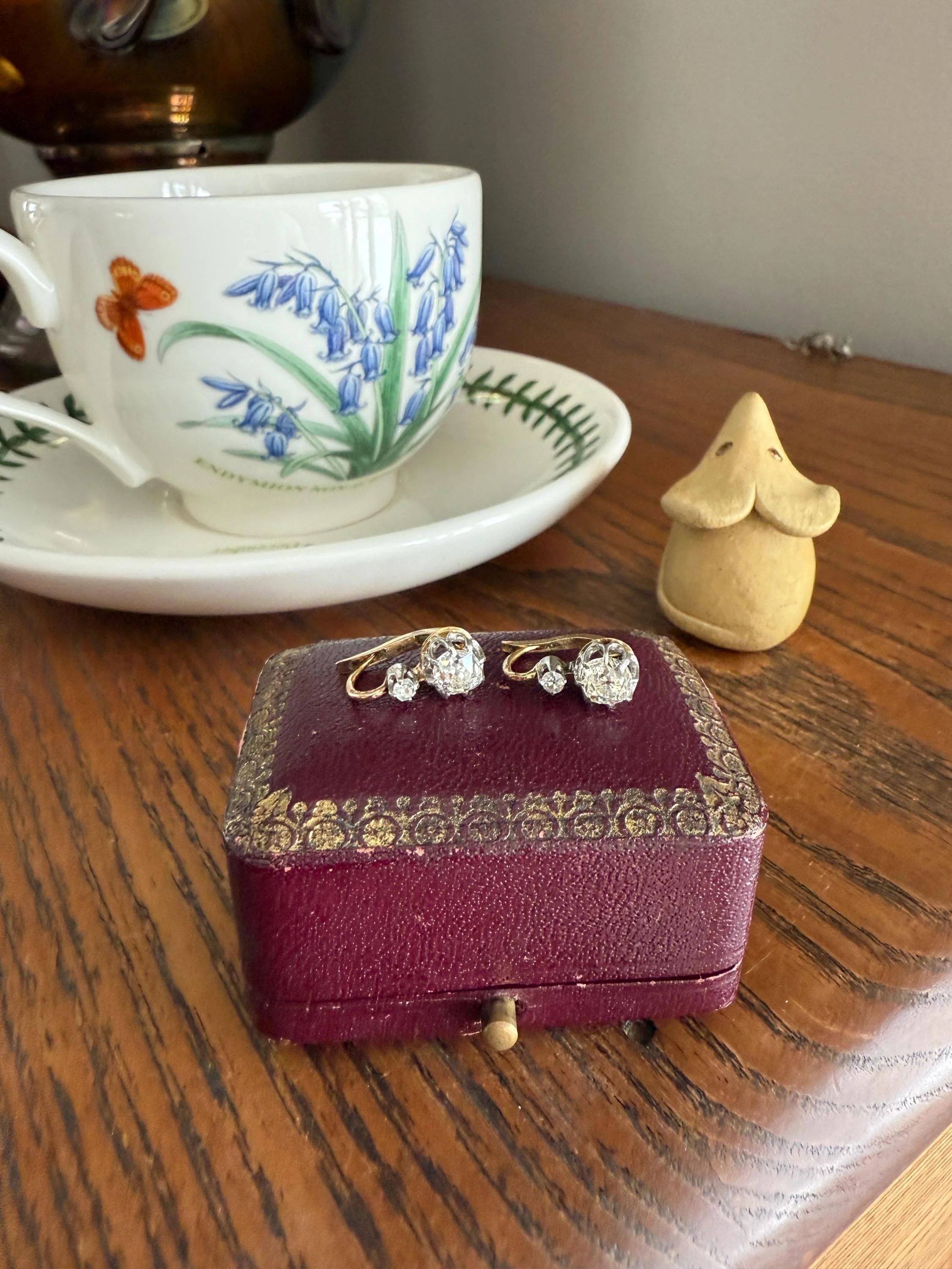BOXED Antique 1.5 Carat Tdw Old Mine Cut Diamond Earrings 18k Gold French Victorian Dangle Dormeuse Gift Belle Epoque Bridal Something Old - Image 19