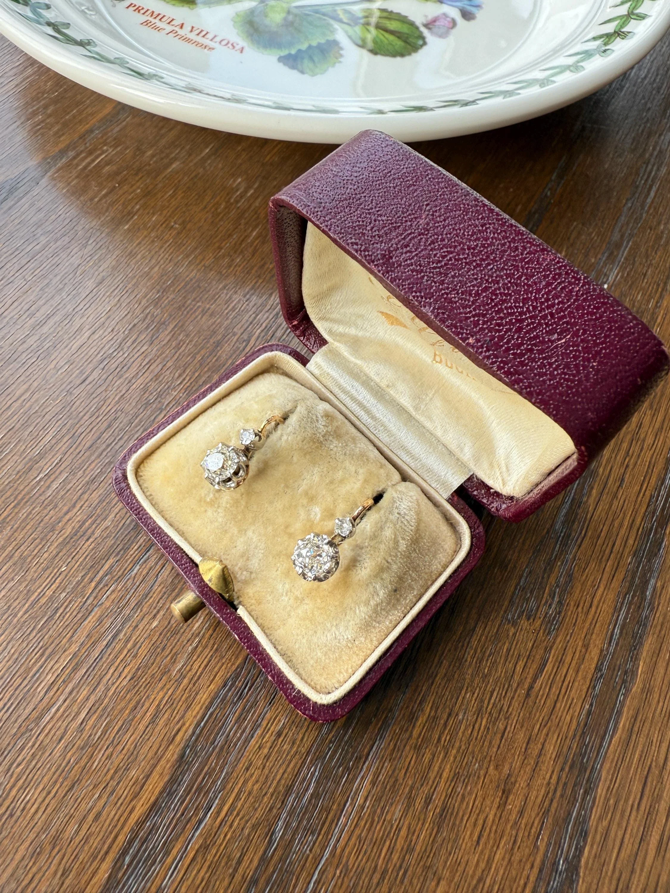 BOXED Antique 1.5 Carat Tdw Old Mine Cut Diamond Earrings 18k Gold French Victorian Dangle Dormeuse Gift Belle Epoque Bridal Something Old - Image 20