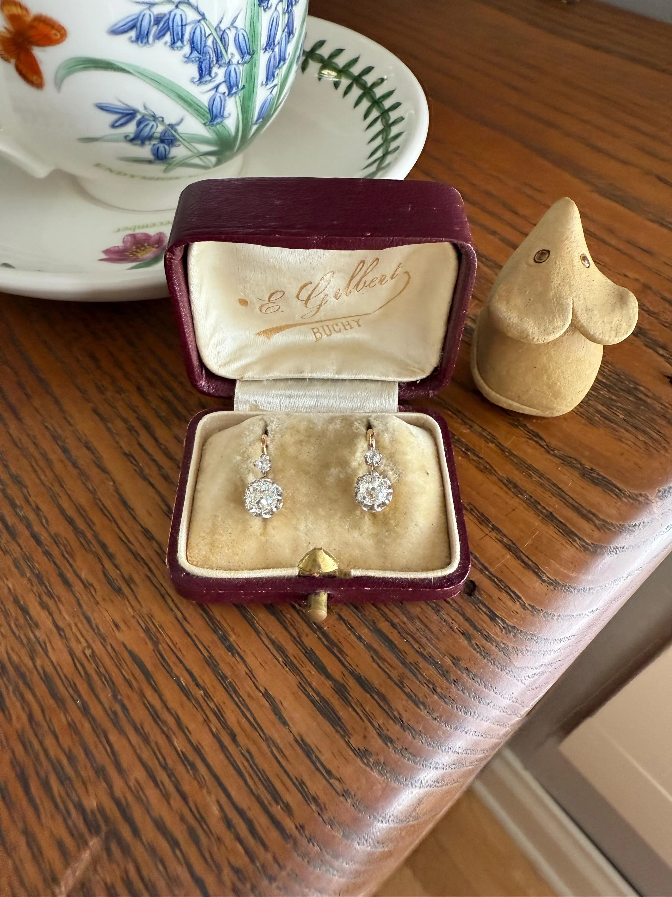 BOXED Antique 1.5 Carat Tdw Old Mine Cut Diamond Earrings 18k Gold French Victorian Dangle Dormeuse Gift Belle Epoque Bridal Something Old - Image 8