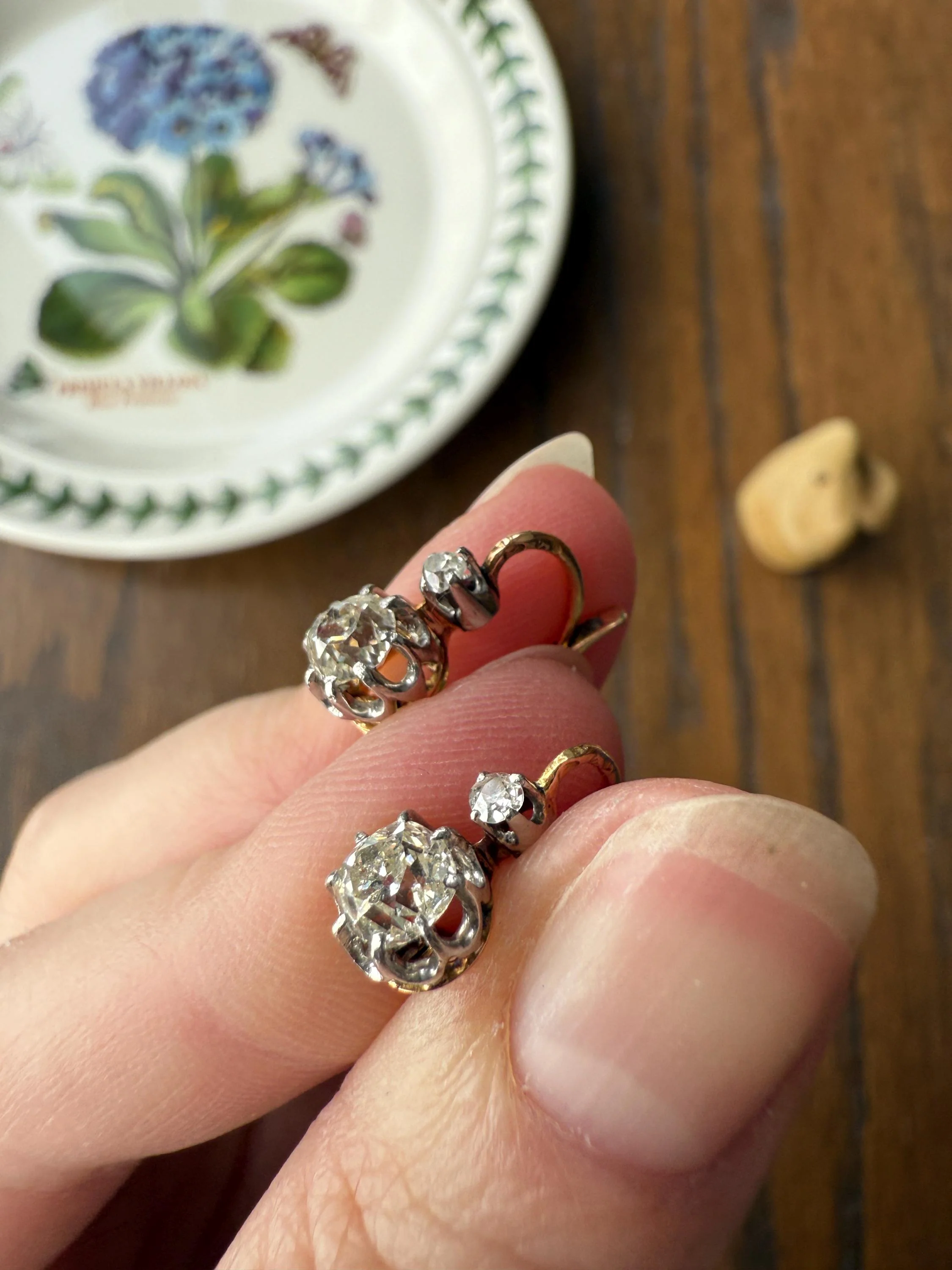 BOXED Antique 1.5 Carat Tdw Old Mine Cut Diamond Earrings 18k Gold French Victorian Dangle Dormeuse Gift Belle Epoque Bridal Something Old - Image 9