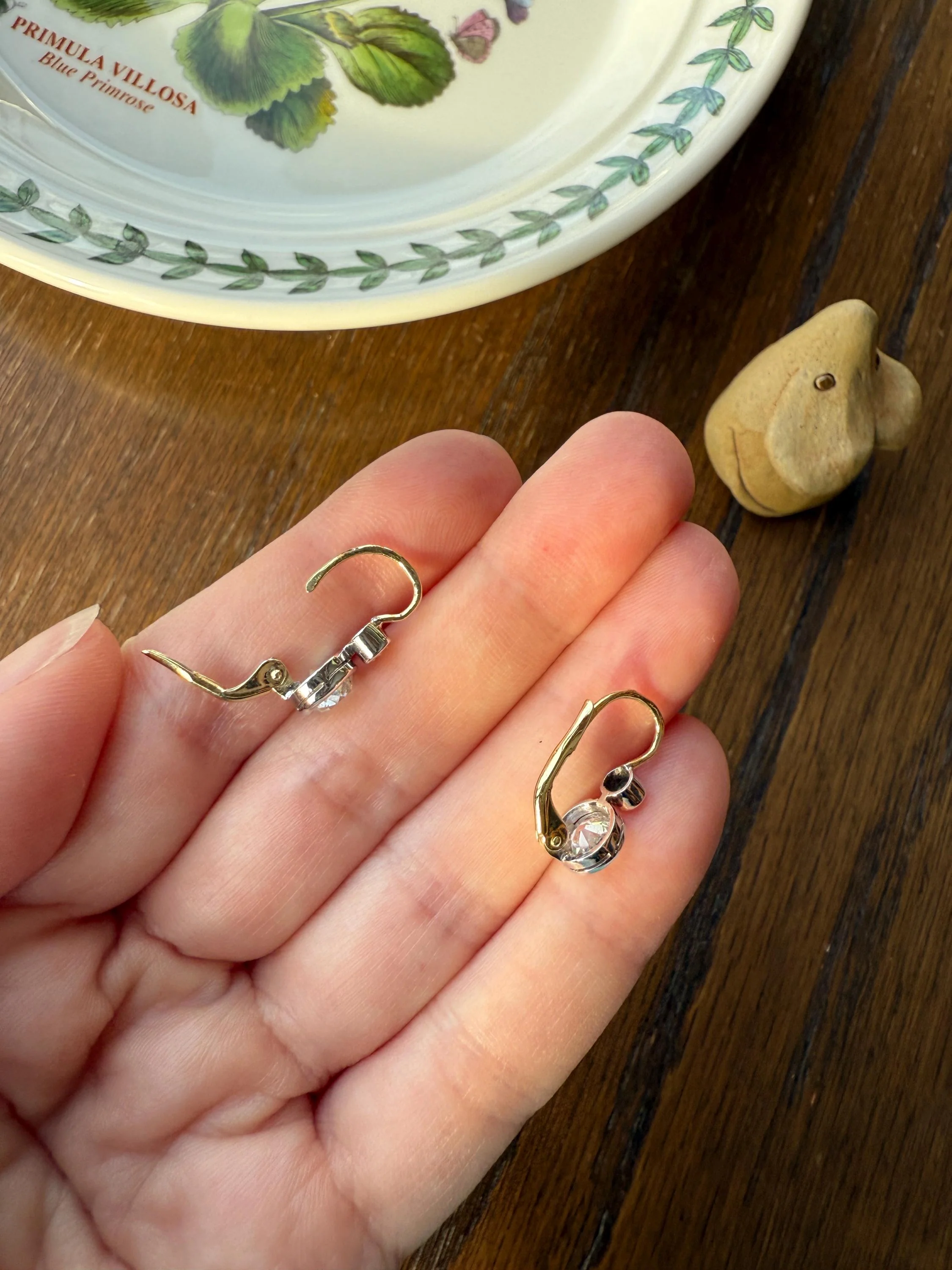 Boxed Antique 1.6 Carat Old Mine Cut DIAMOND Dormeuse Earrings Bezel Set 14k Gold Dangle Bullseye Illusion Setting - Image 19