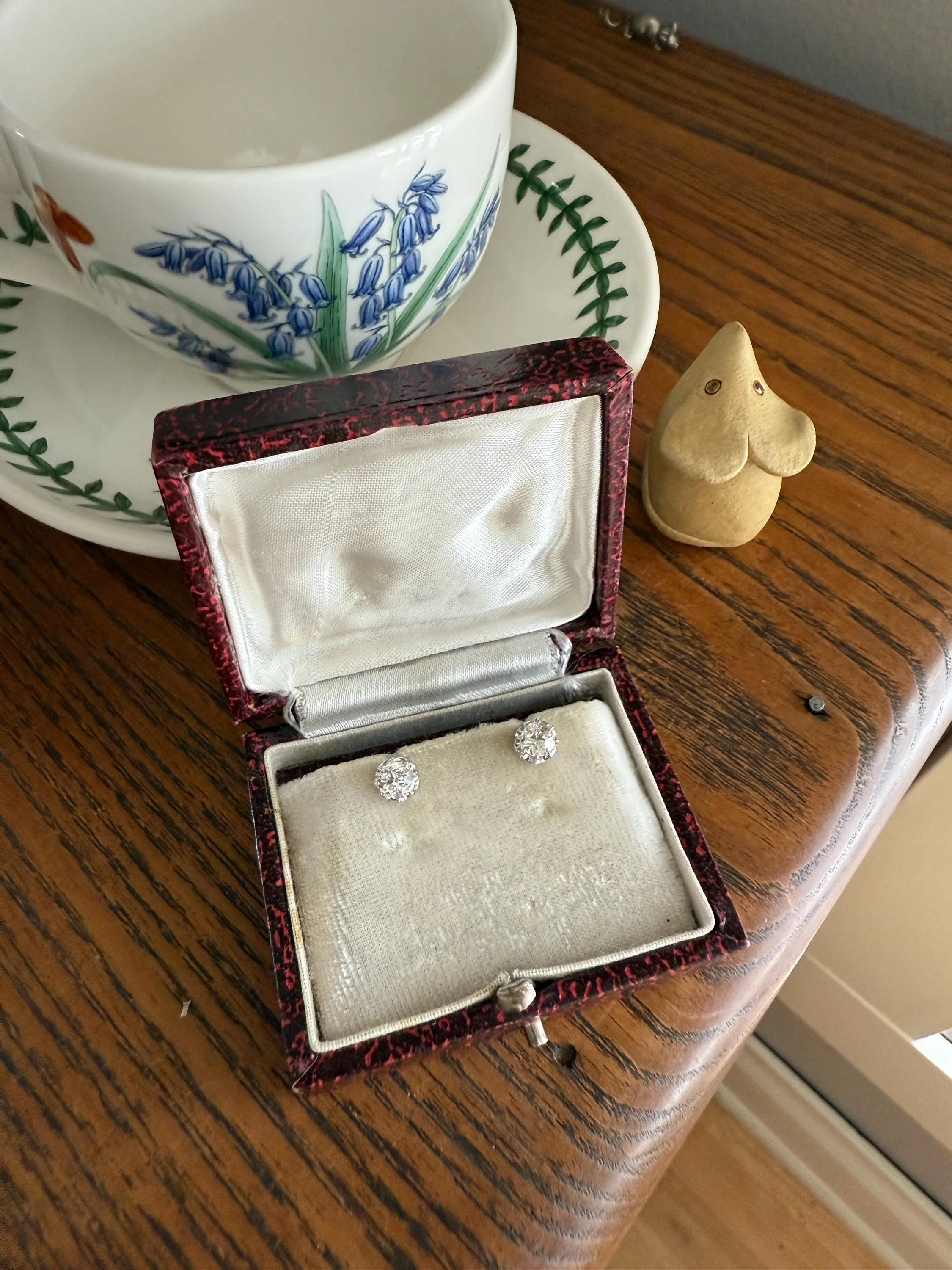 BOXED Eye Clean Antique 1.1 Carat Tdw Old Mine Cut Diamond Earrings 18k White Gold Platinum Studs French Stud in Box - Image 17