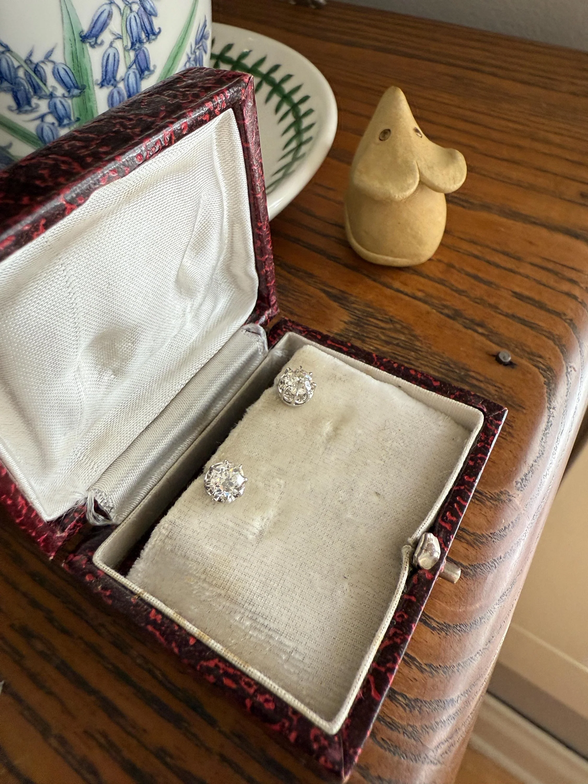 BOXED Eye Clean Antique 1.1 Carat Tdw Old Mine Cut Diamond Earrings 18k White Gold Platinum Studs French Stud in Box - Image 19