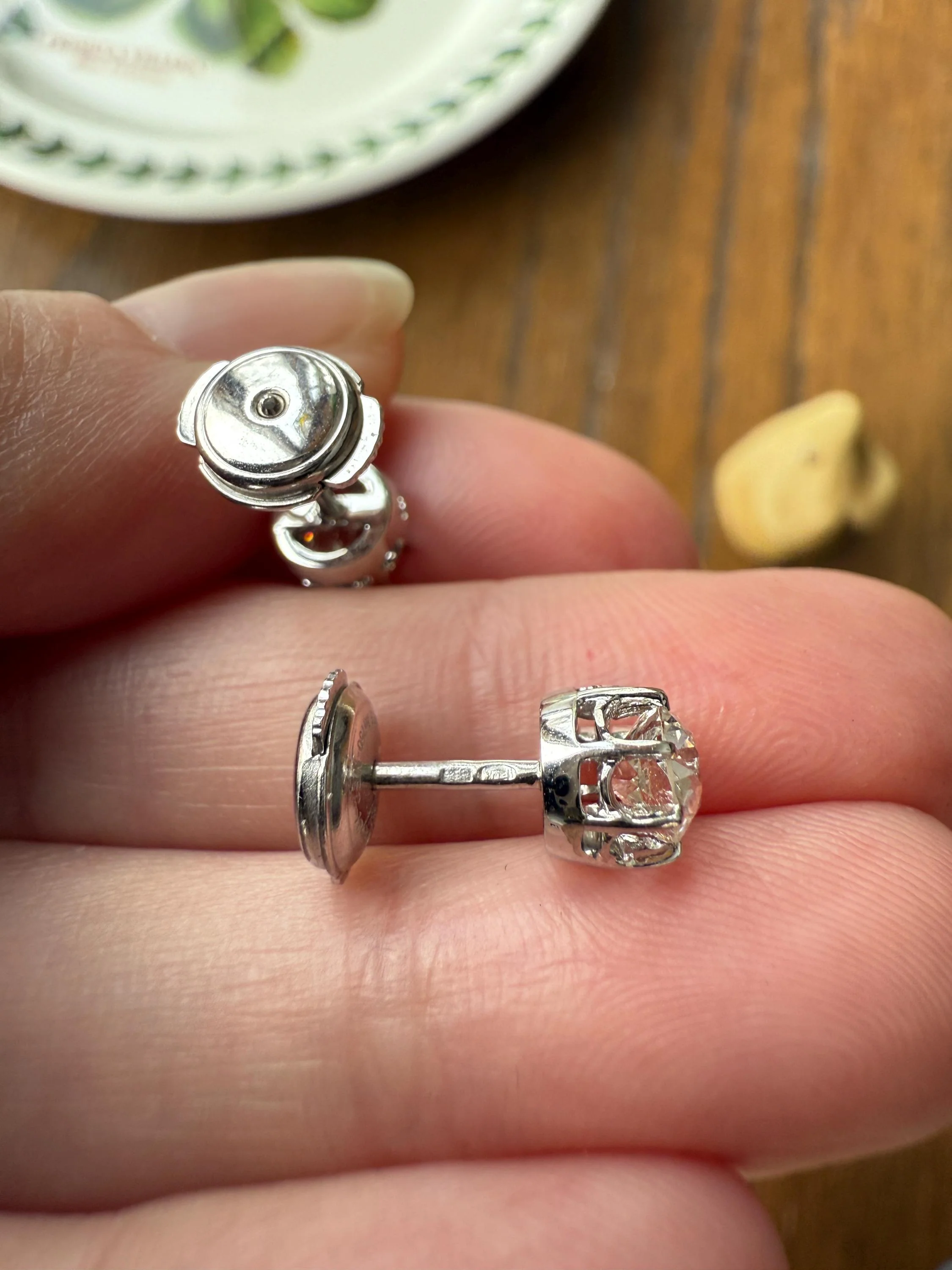 BOXED Eye Clean Antique 1.1 Carat Tdw Old Mine Cut Diamond Earrings 18k White Gold Platinum Studs French Stud in Box - Image 9