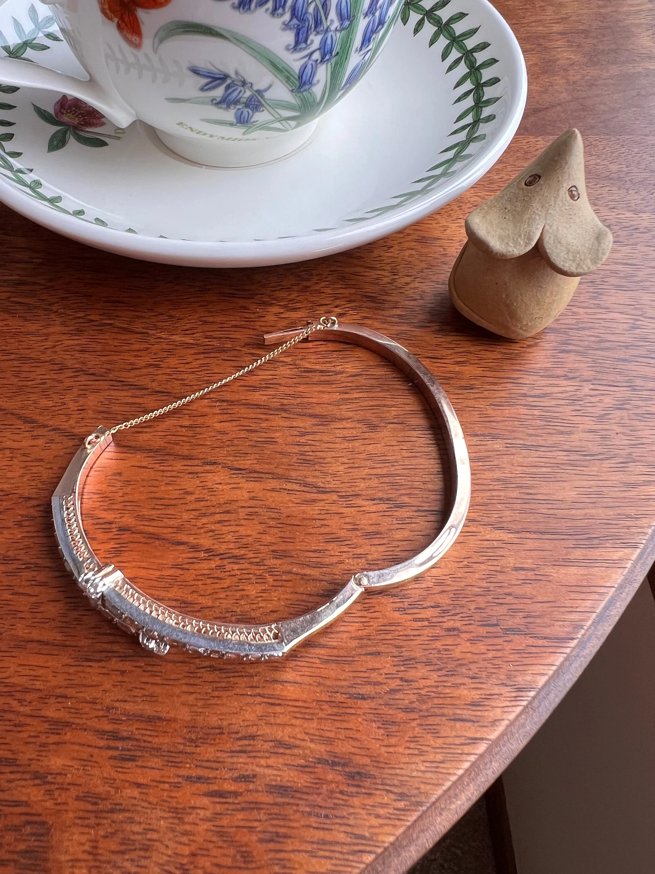 Boxed FRENCH Antique 24 TABLE Cut & Rose Cut DIAMOND 2 Carat Linear Clovers Hinged Bangle Bracelet 18k Gold Platinum - Image 8