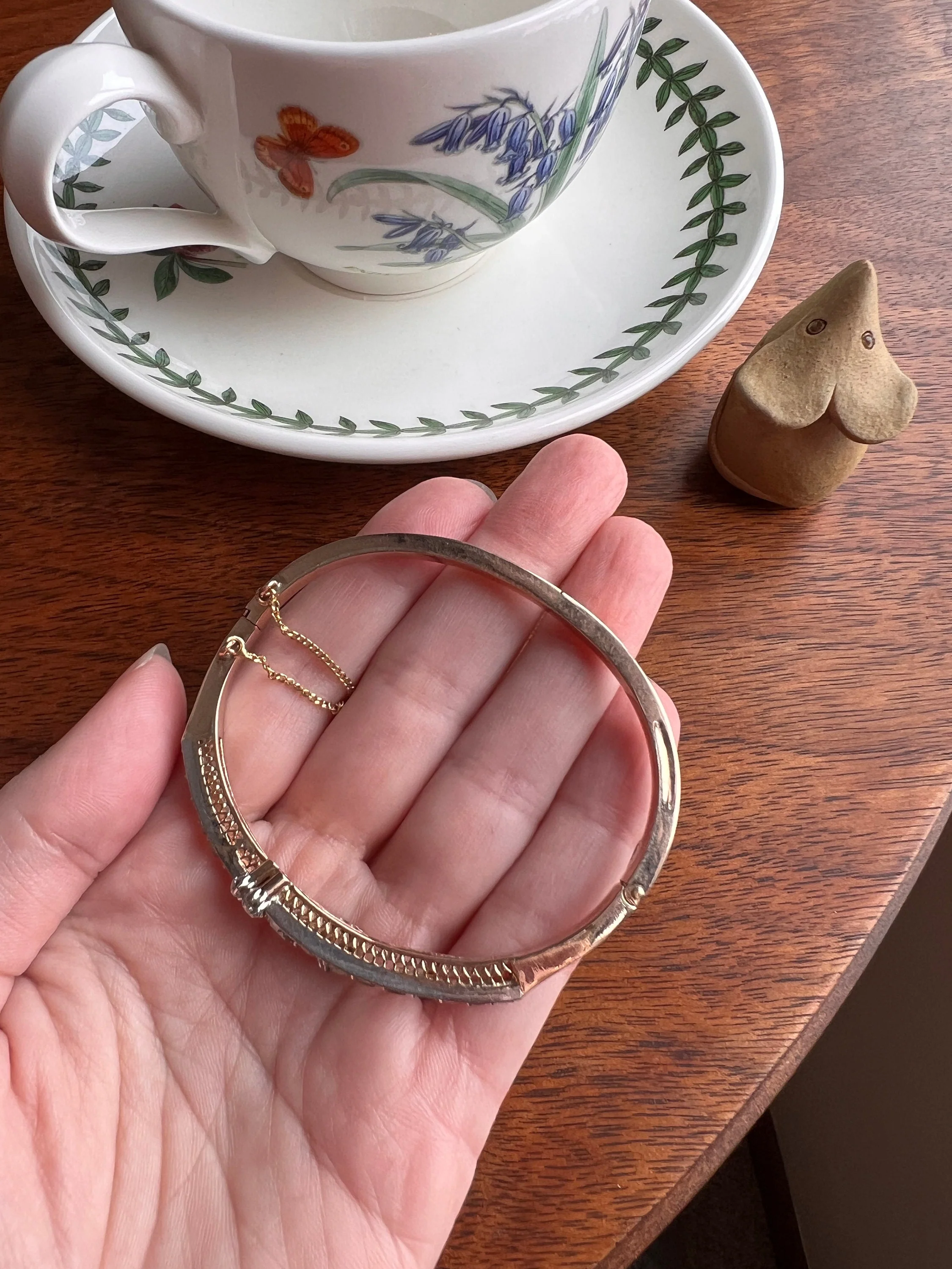 Boxed FRENCH Antique 24 TABLE Cut & Rose Cut DIAMOND 2 Carat Linear Clovers Hinged Bangle Bracelet 18k Gold Platinum - Image 9