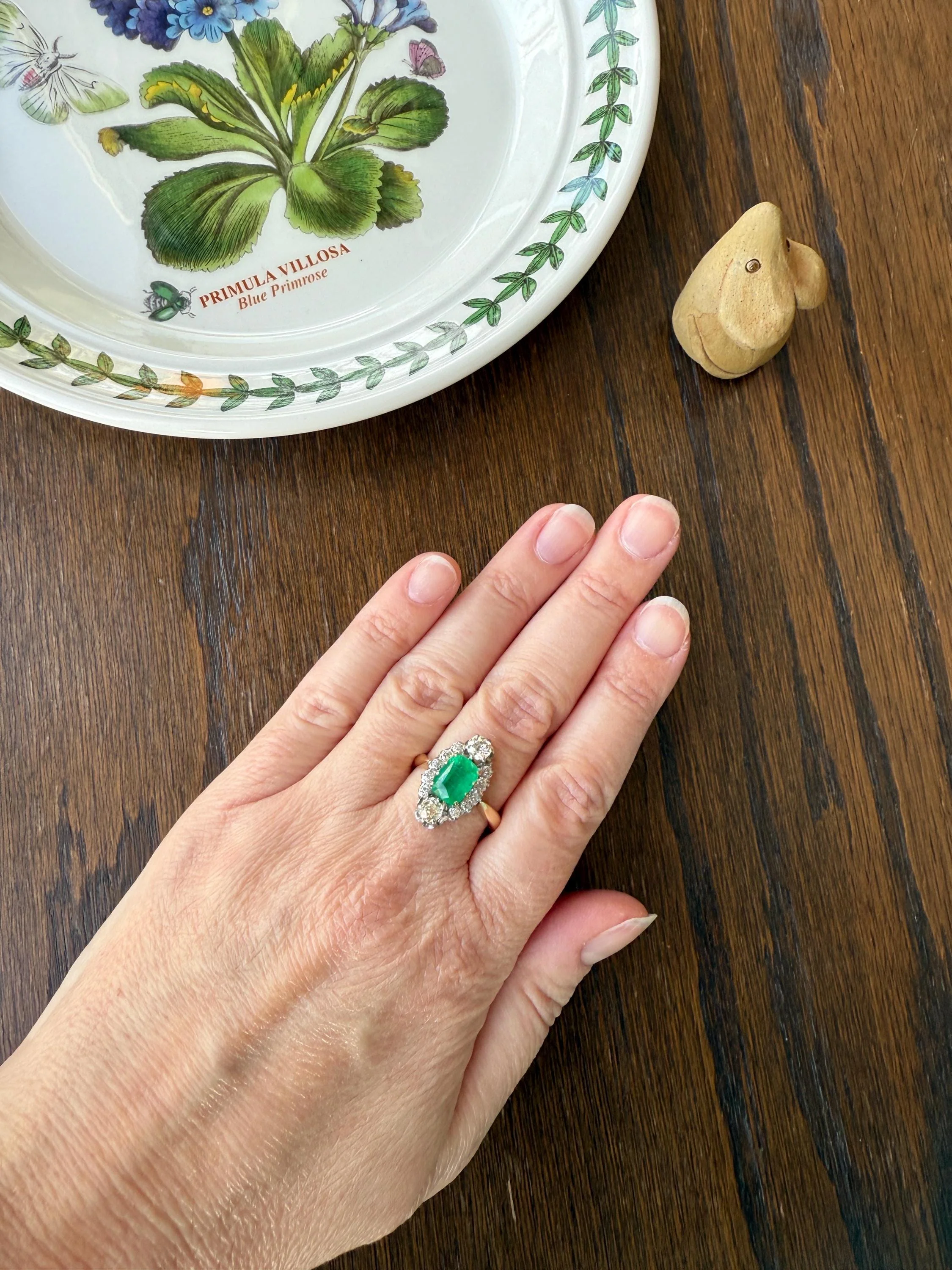 Boxed French Antique Natural Zambia EMERALD w/ Cert & 1.1Ctw Old Mine Cut DIAMOND Halo Ring 18k Gold Platinum Green Belle Epoque Gift OMC - Image 16