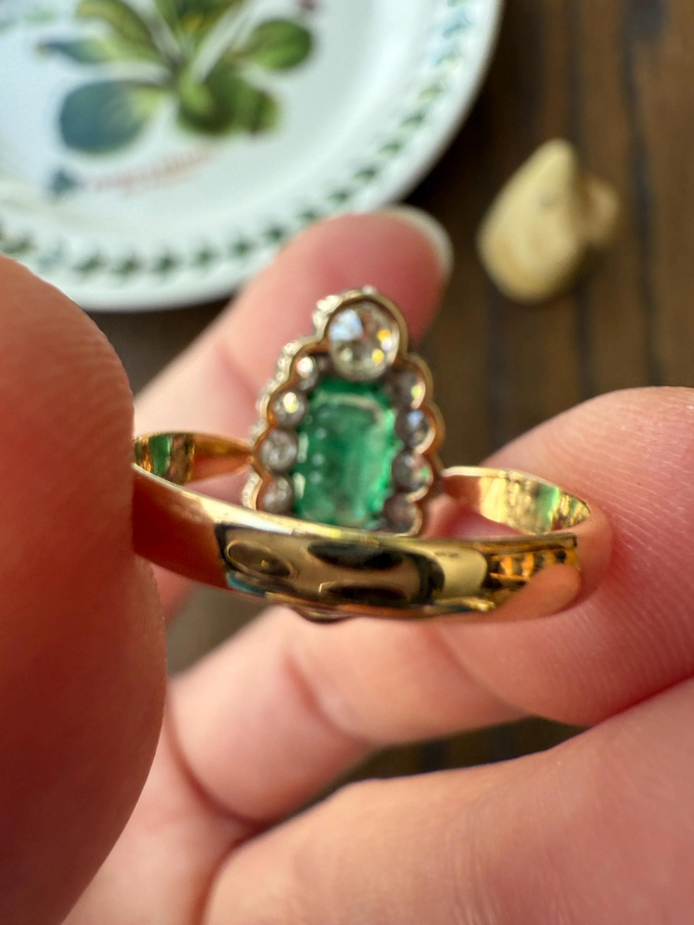 Boxed French Antique Natural Zambia EMERALD w/ Cert & 1.1Ctw Old Mine Cut DIAMOND Halo Ring 18k Gold Platinum Green Belle Epoque Gift OMC - Image 19