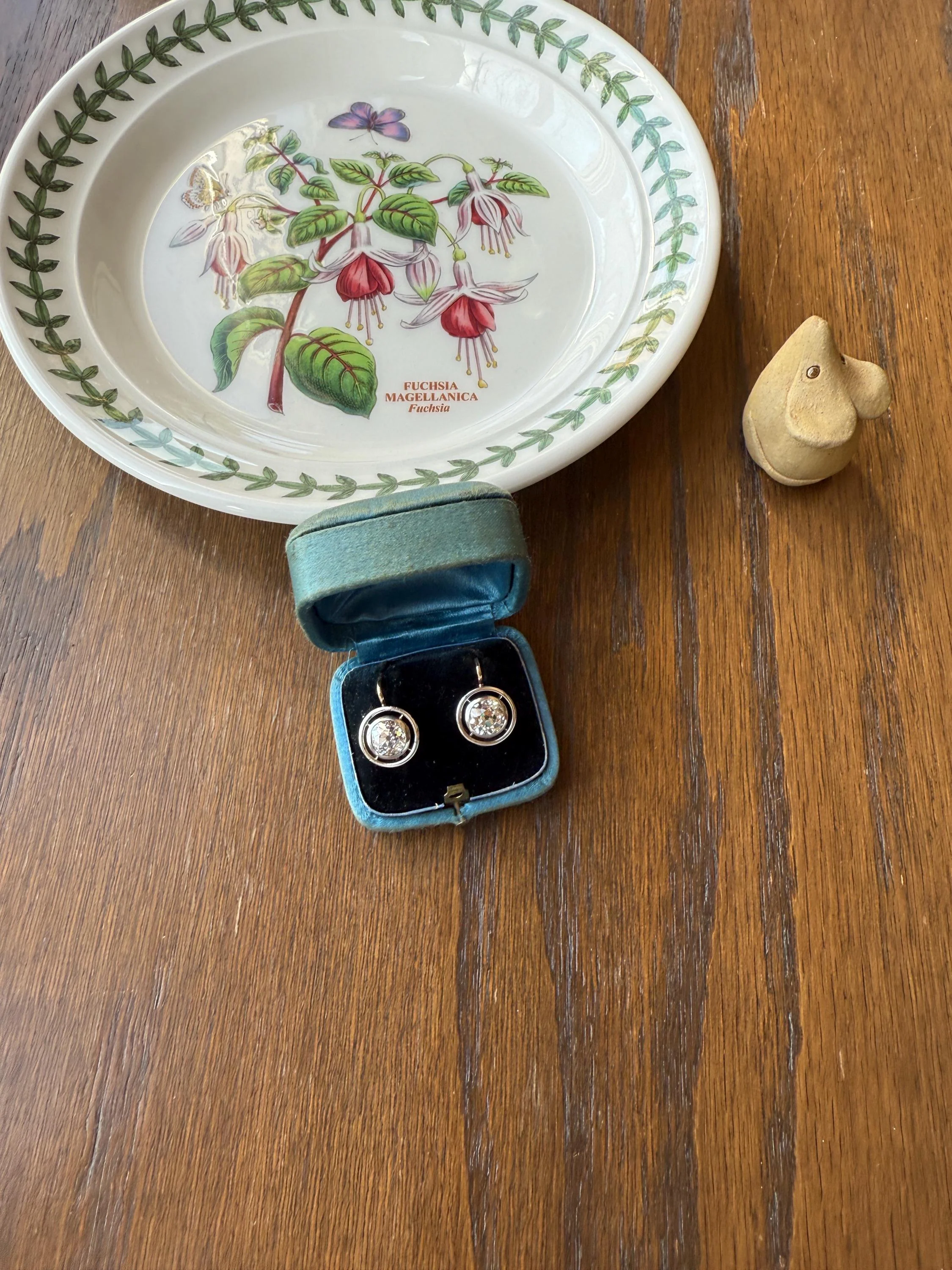 Boxed Original Antique 3.7 Carats Old Mine Cut DIAMOND Natural Dormeuse Earrings Bezel Set Circle Halo 18k Gold Silver Dangle Bullseye Gift - Image 13