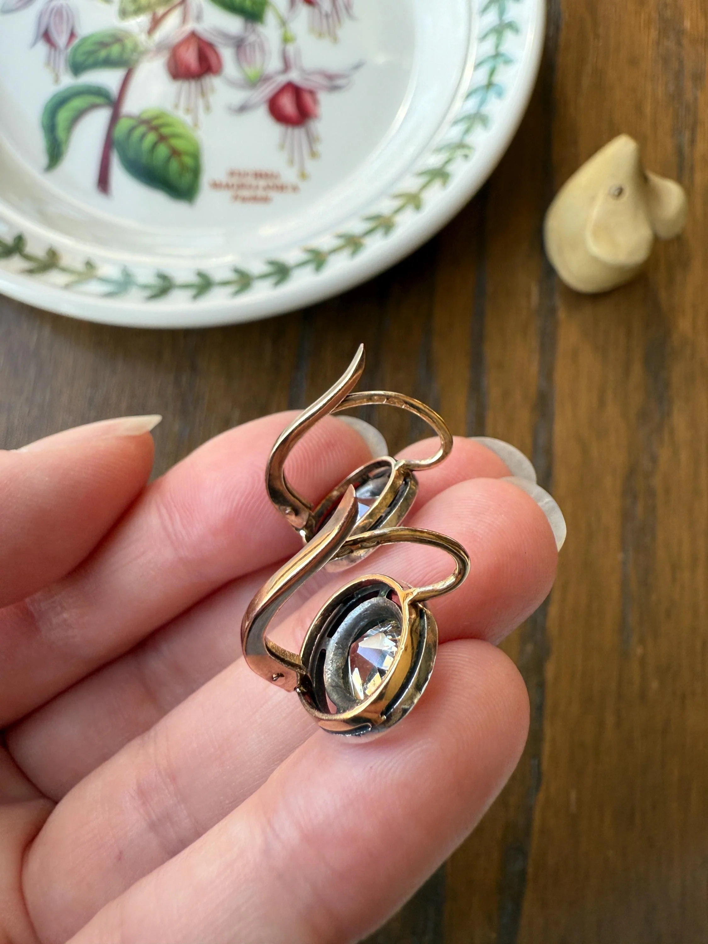 Boxed Original Antique 3.7 Carats Old Mine Cut DIAMOND Natural Dormeuse Earrings Bezel Set Circle Halo 18k Gold Silver Dangle Bullseye Gift - Image 16