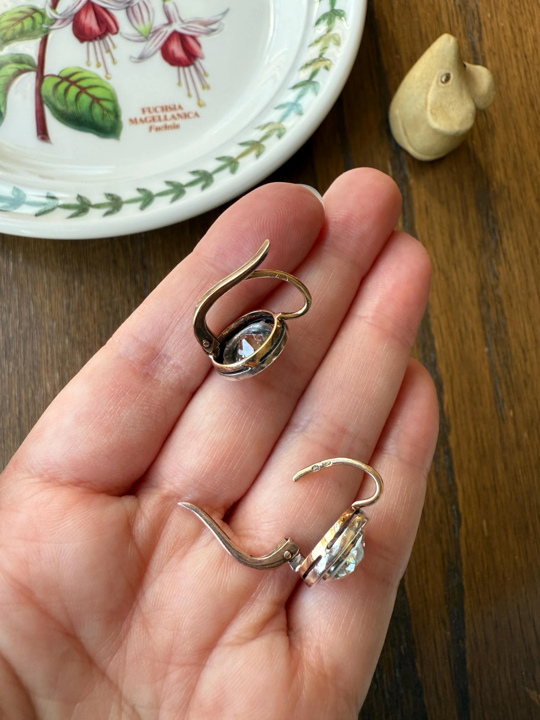 Boxed Original Antique 3.7 Carats Old Mine Cut DIAMOND Natural Dormeuse Earrings Bezel Set Circle Halo 18k Gold Silver Dangle Bullseye Gift - Image 17