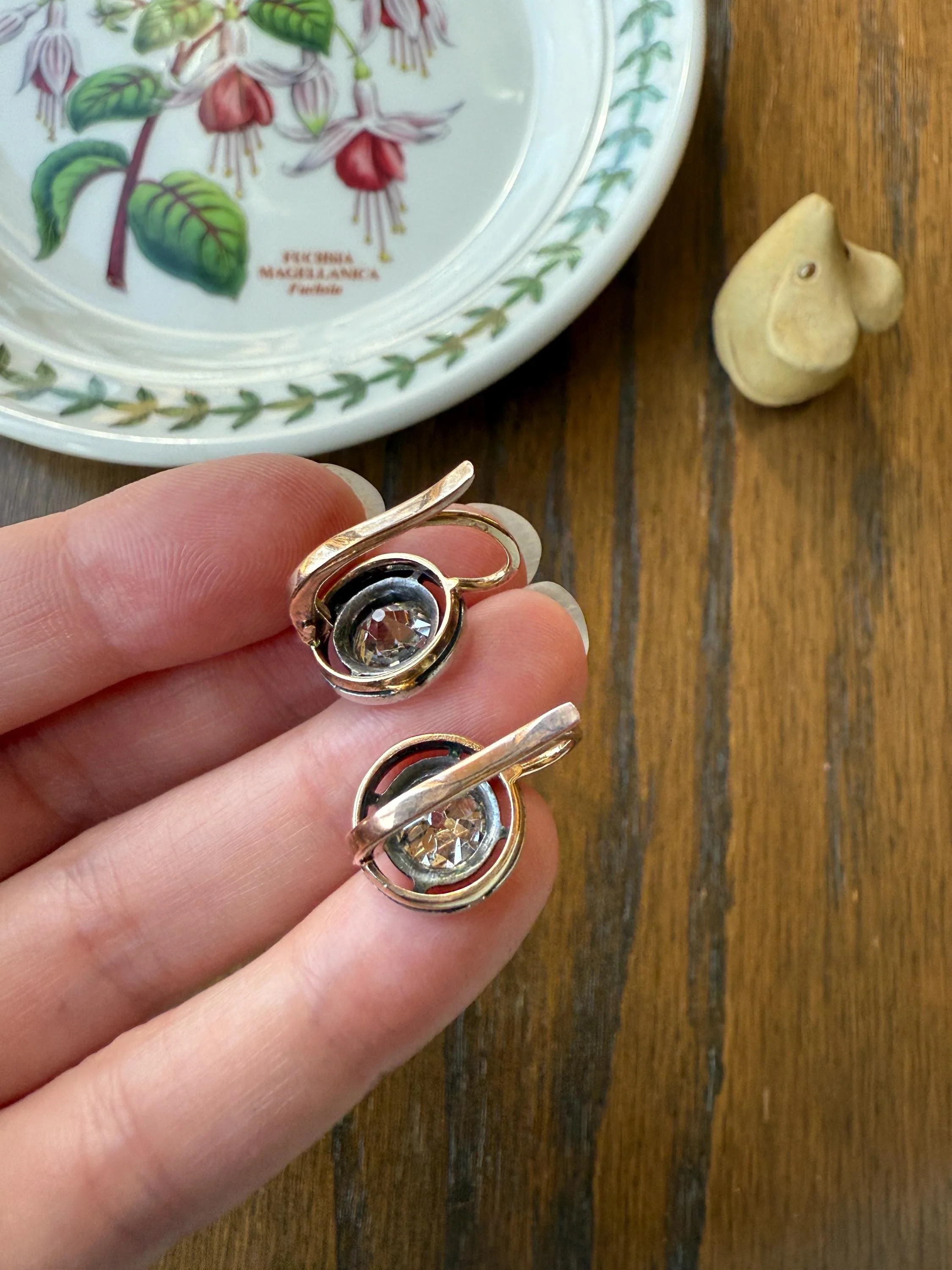 Boxed Original Antique 3.7 Carats Old Mine Cut DIAMOND Natural Dormeuse Earrings Bezel Set Circle Halo 18k Gold Silver Dangle Bullseye Gift - Image 19