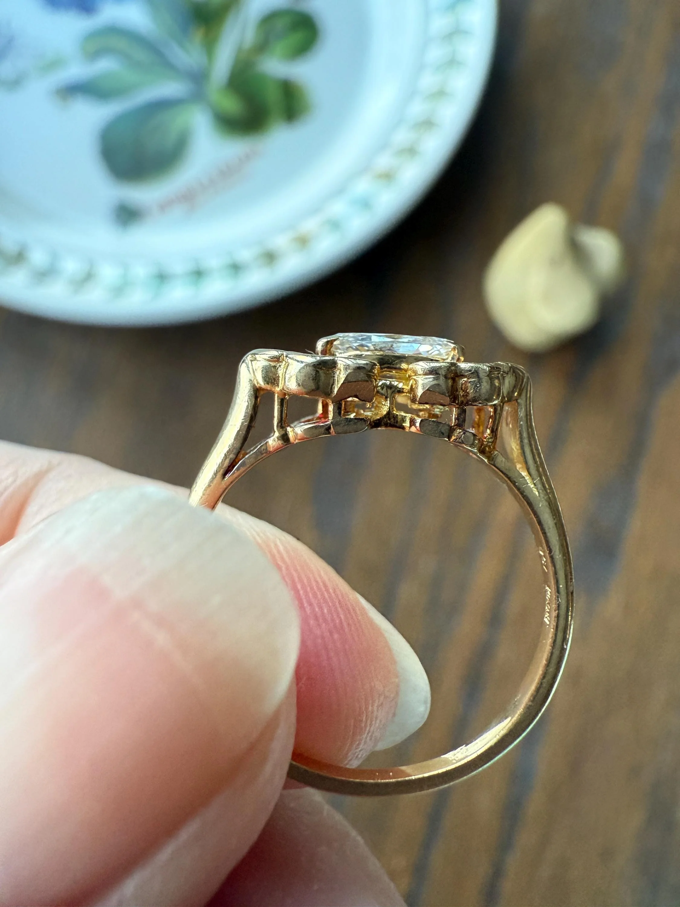 Boxed PIAGET Vintage East West MARQUISE Diamond Scalloped Ruby Halo 18k Gold Ring French Navette Cut Stacker - Image 17