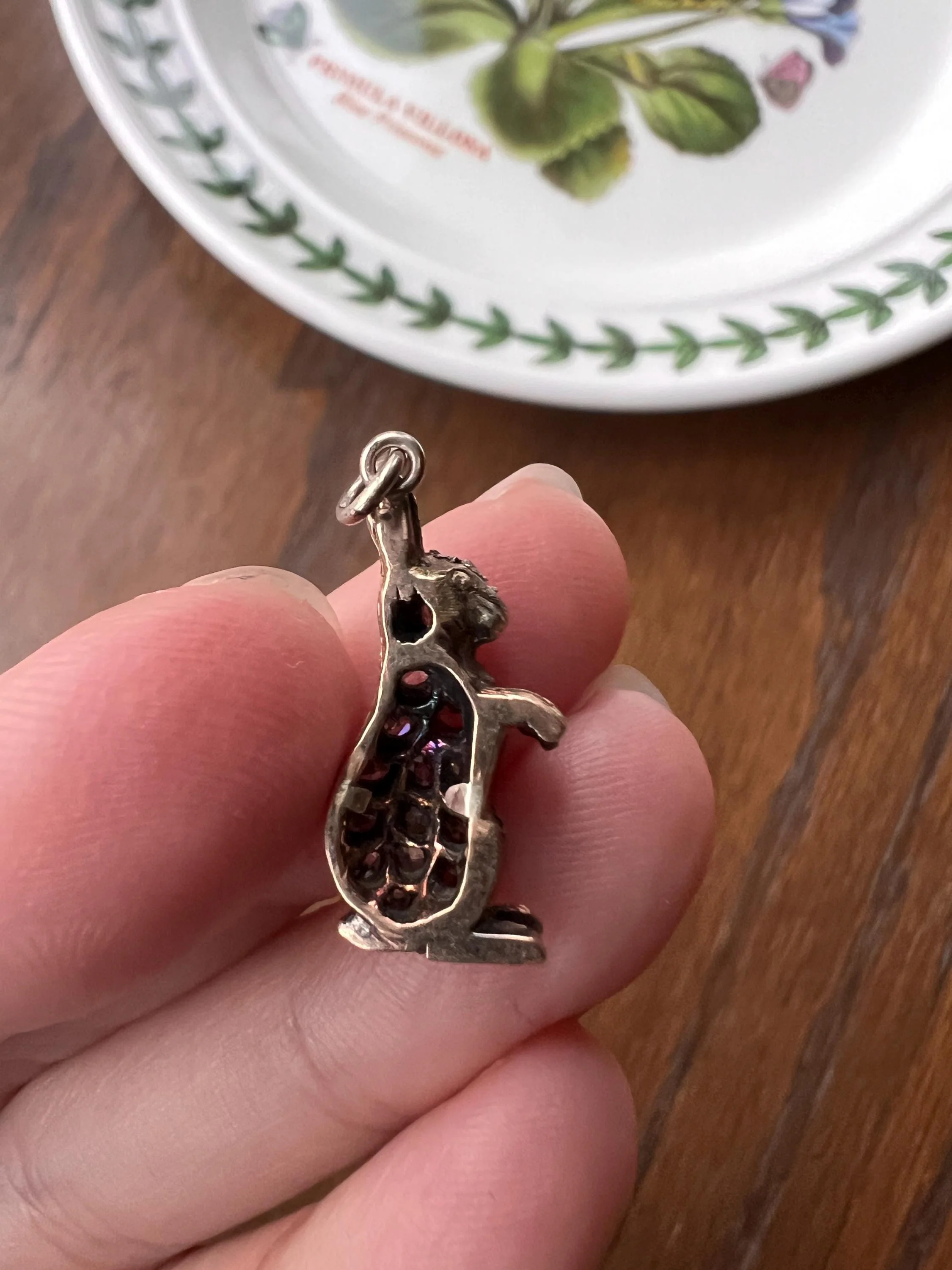 BUNNY Victorian ANTIQUE Old Mine Single Rose Cut Diamond Encrusted Figural Rabbit Pendant 14k Gold Silver - Image 10
