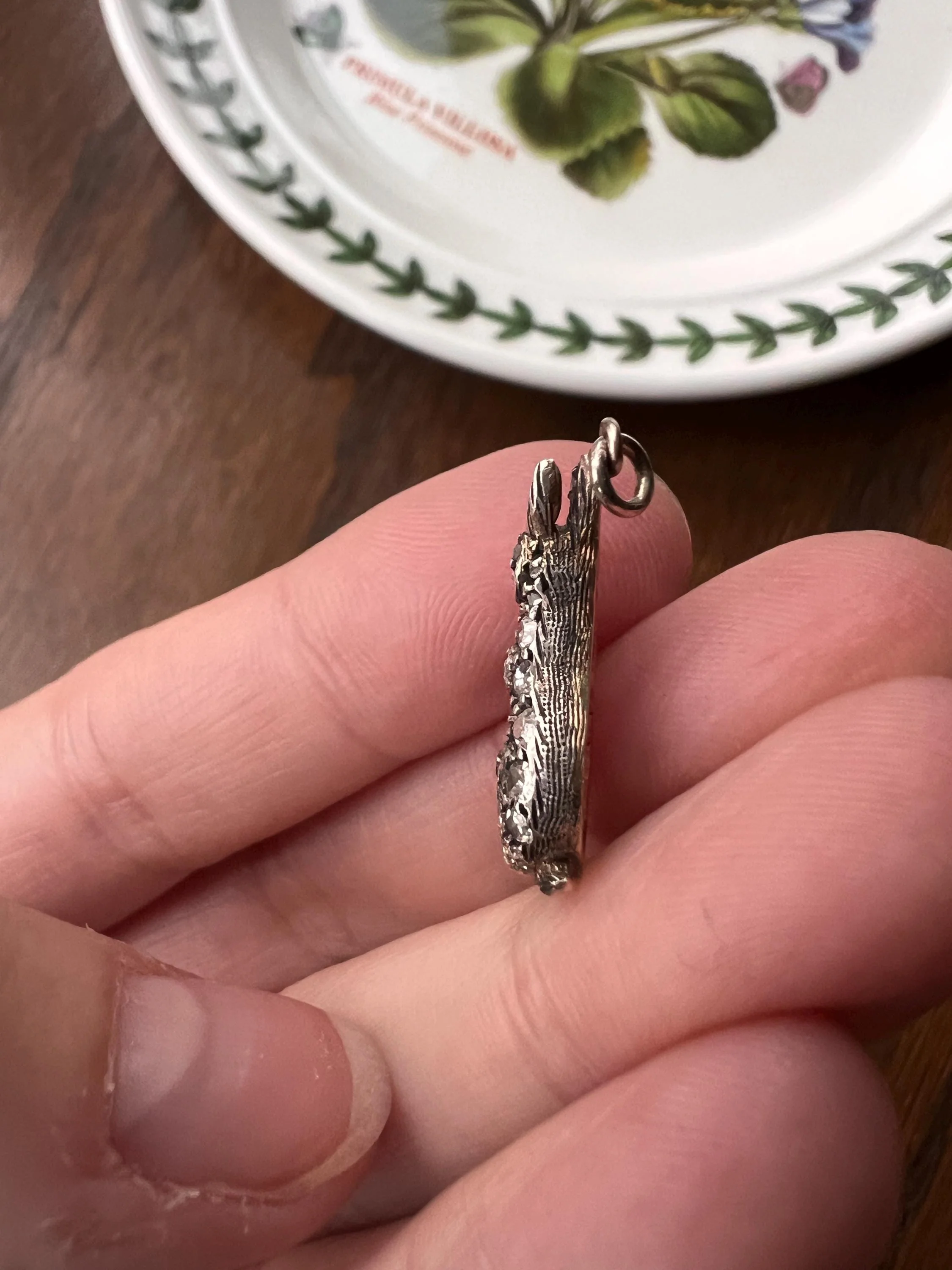 BUNNY Victorian ANTIQUE Old Mine Single Rose Cut Diamond Encrusted Figural Rabbit Pendant 14k Gold Silver - Image 9