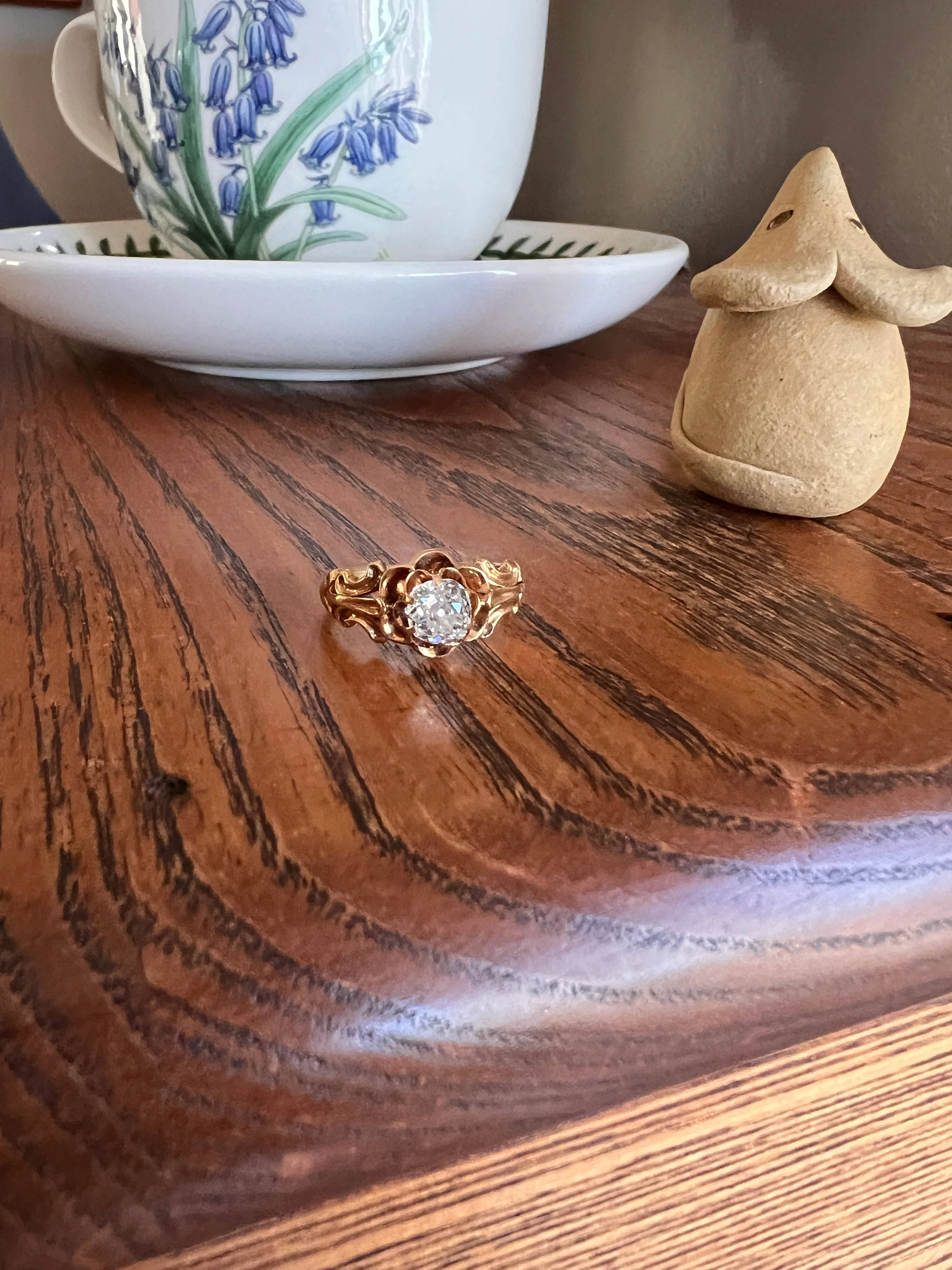 BUTTERCUP Ornate French Victorian Antique .6 Carat Old Mine Cut DIAMOND Solitaire Engagement Ring 18k Gold - Image 13