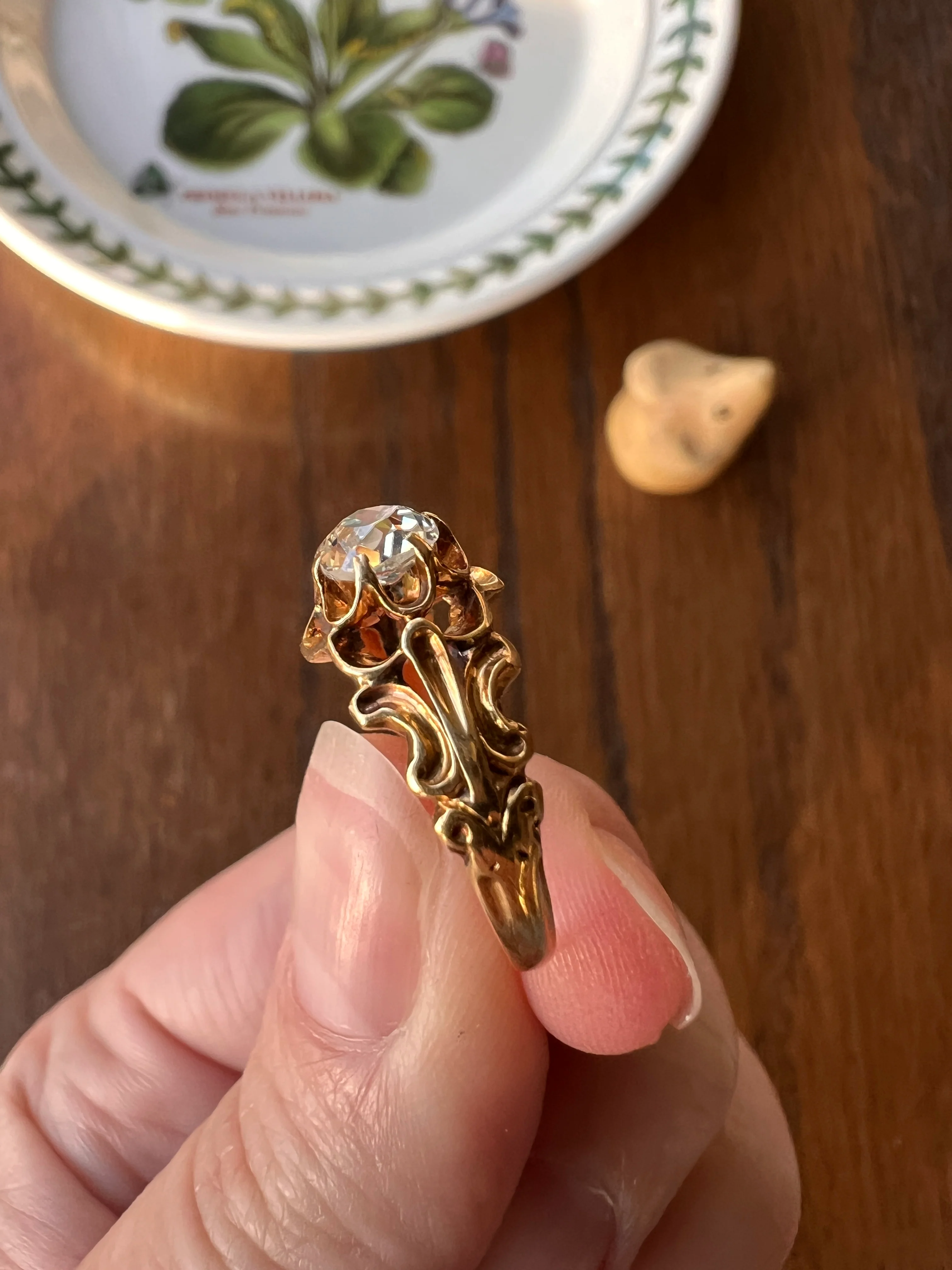 BUTTERCUP Ornate French Victorian Antique .6 Carat Old Mine Cut DIAMOND Solitaire Engagement Ring 18k Gold - Image 15