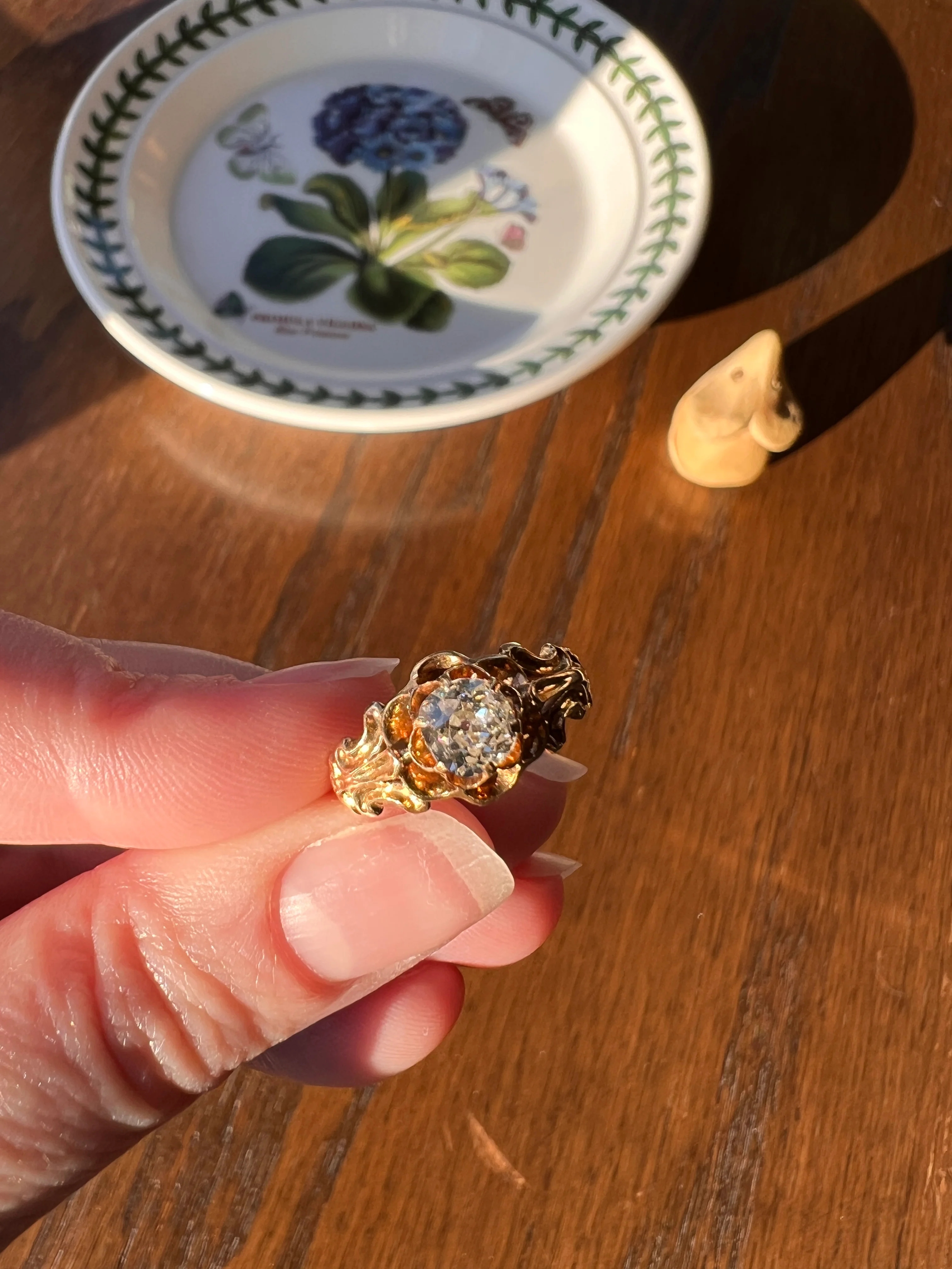 BUTTERCUP Ornate French Victorian Antique .6 Carat Old Mine Cut DIAMOND Solitaire Engagement Ring 18k Gold - Image 16