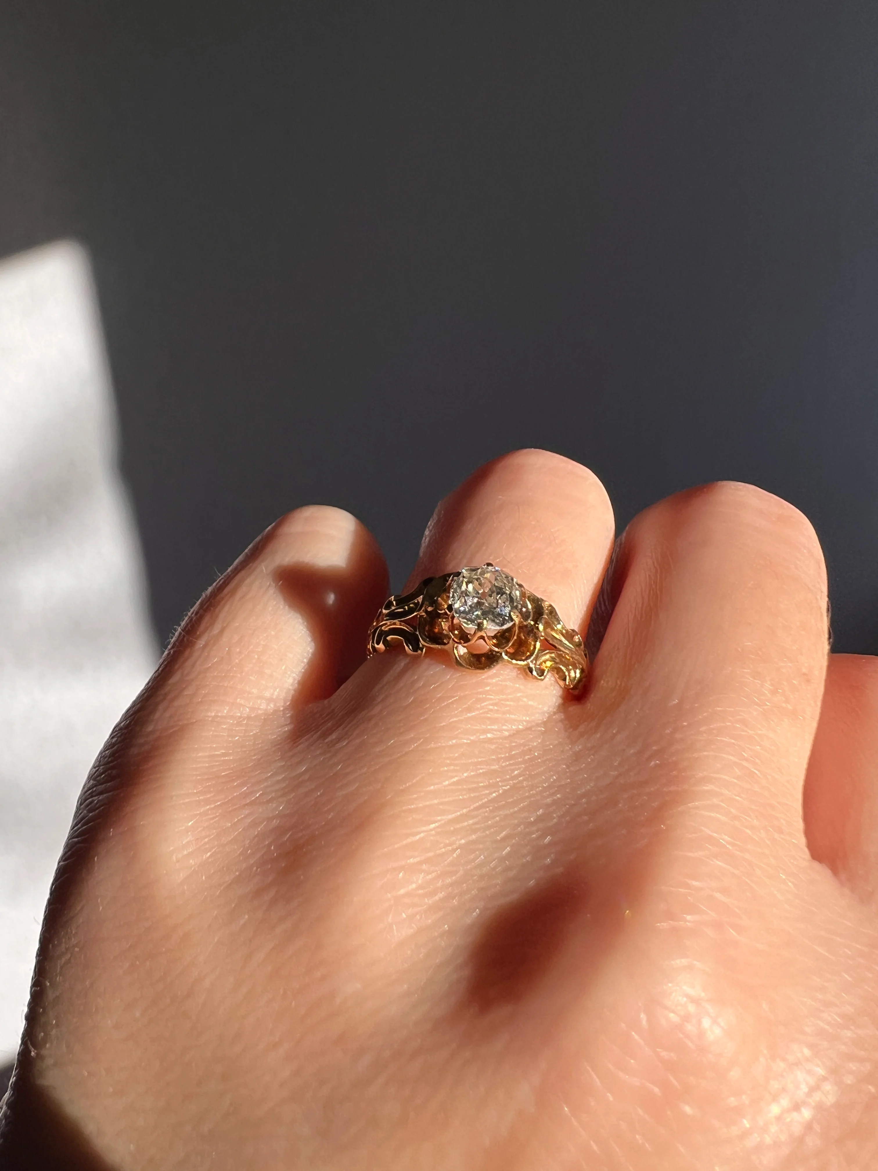 BUTTERCUP Ornate French Victorian Antique .6 Carat Old Mine Cut DIAMOND Solitaire Engagement Ring 18k Gold - Image 17