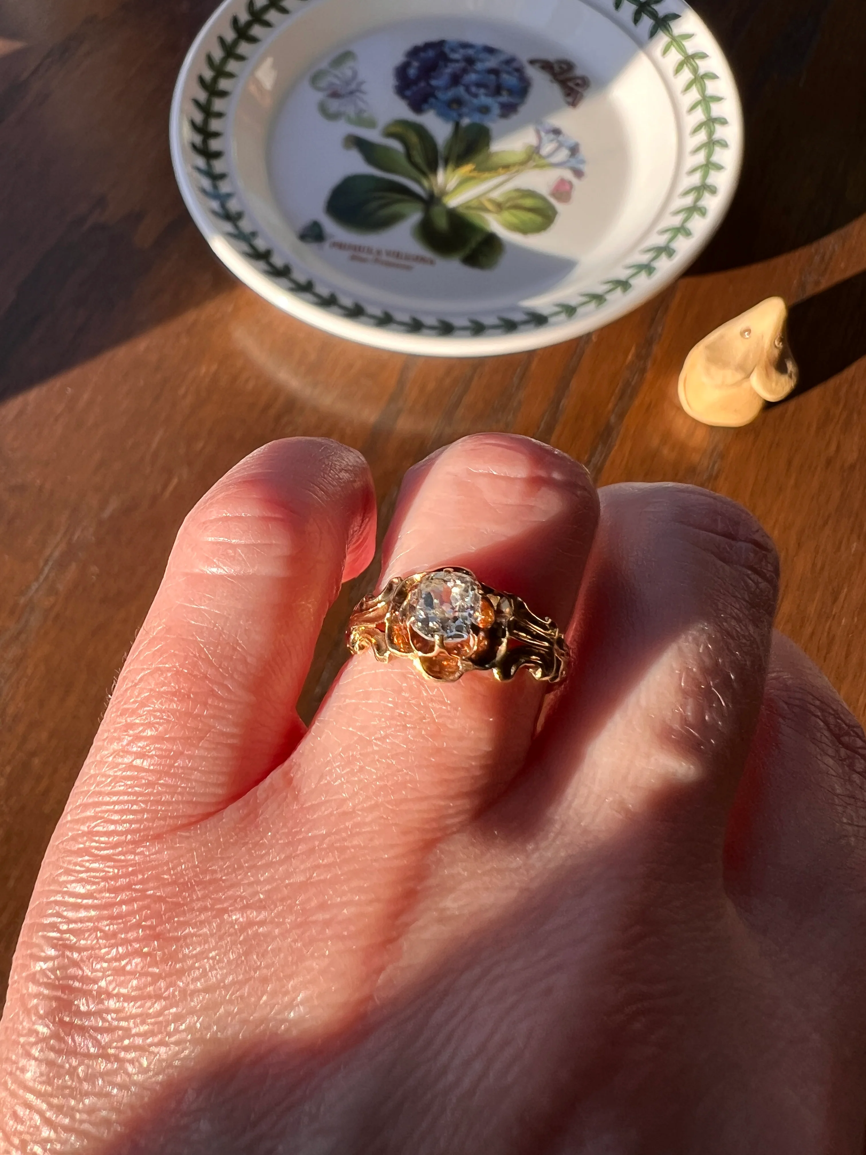 BUTTERCUP Ornate French Victorian Antique .6 Carat Old Mine Cut DIAMOND Solitaire Engagement Ring 18k Gold - Image 19