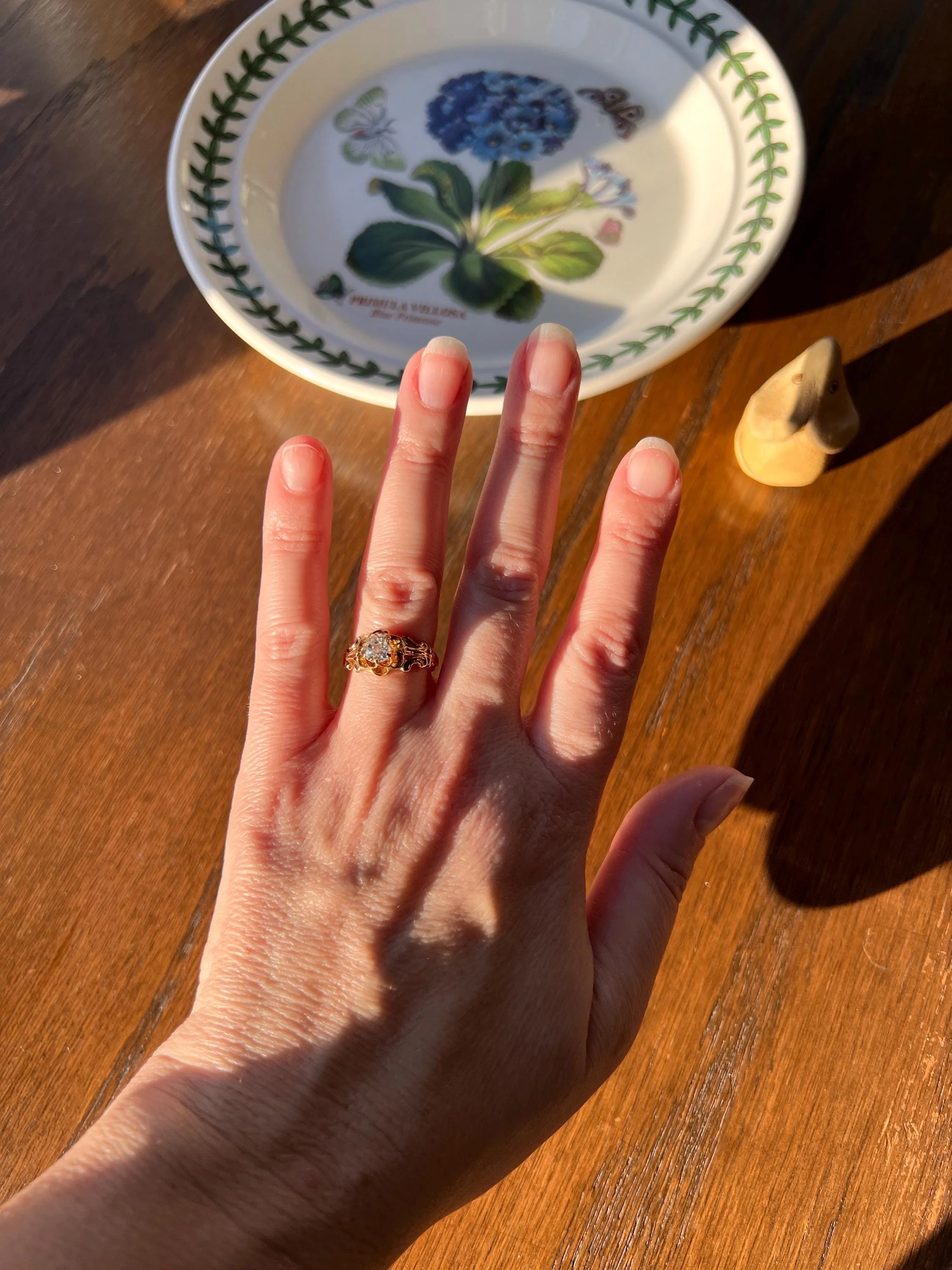 BUTTERCUP Ornate French Victorian Antique .6 Carat Old Mine Cut DIAMOND Solitaire Engagement Ring 18k Gold - Image 2