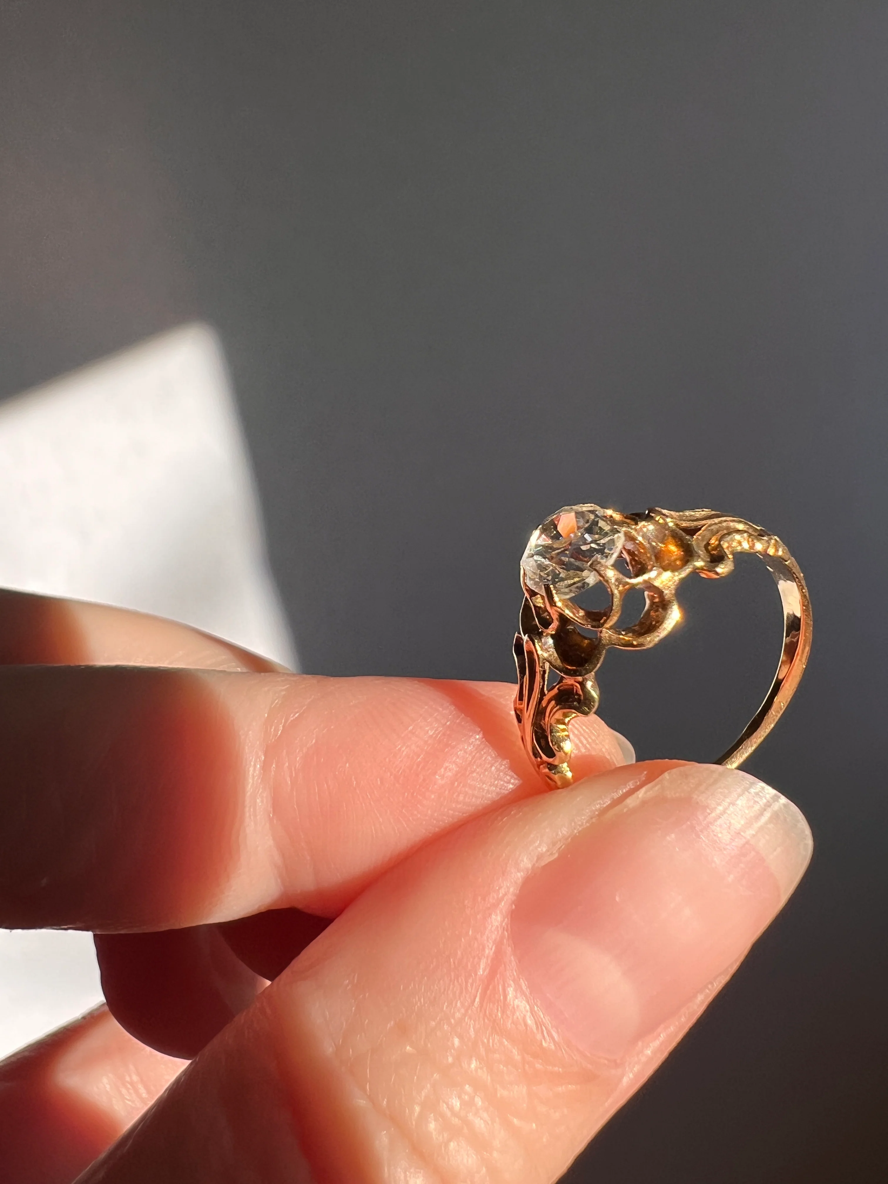 BUTTERCUP Ornate French Victorian Antique .6 Carat Old Mine Cut DIAMOND Solitaire Engagement Ring 18k Gold - Image 21