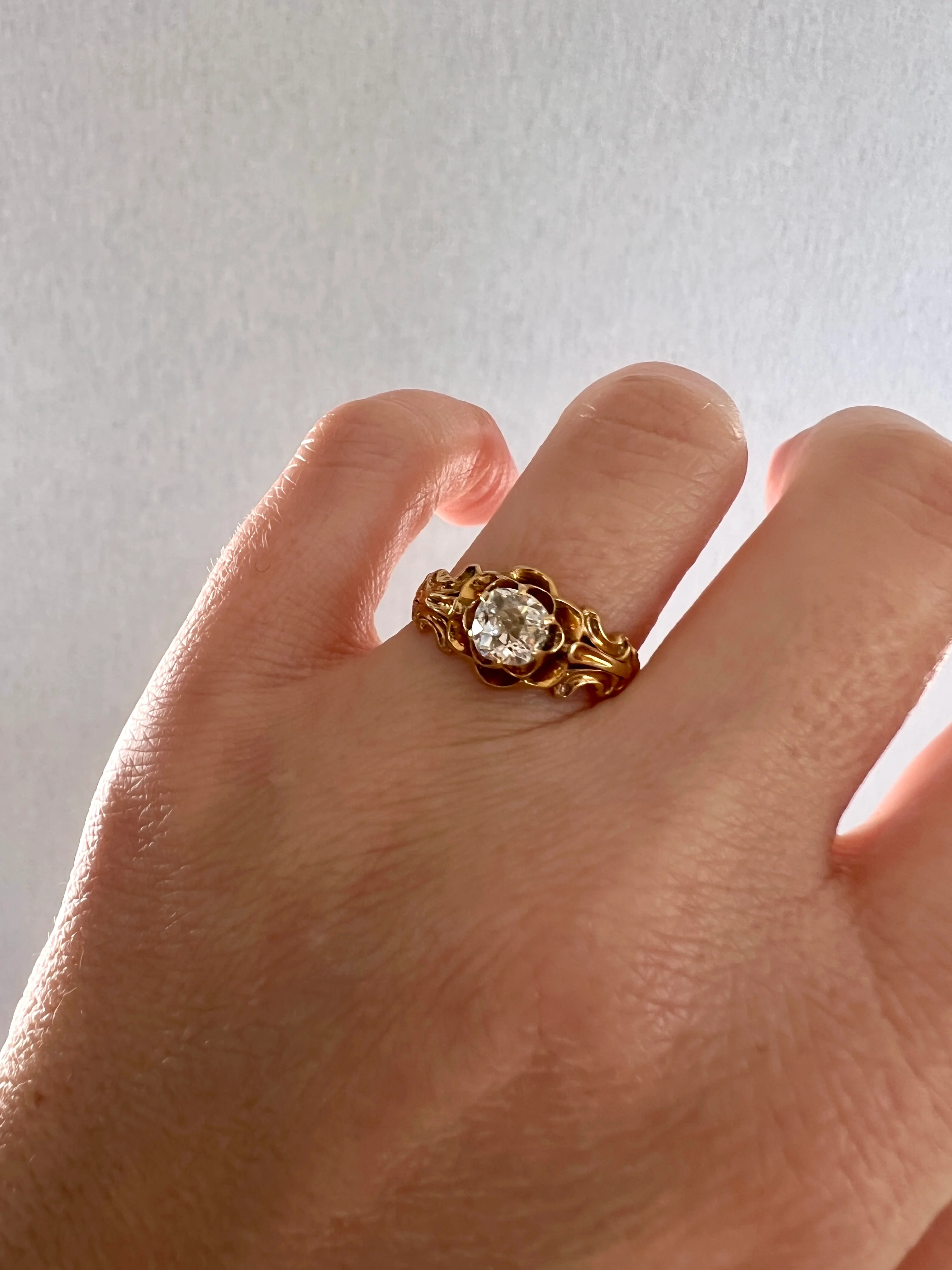BUTTERCUP Ornate French Victorian Antique .6 Carat Old Mine Cut DIAMOND Solitaire Engagement Ring 18k Gold - Image 22