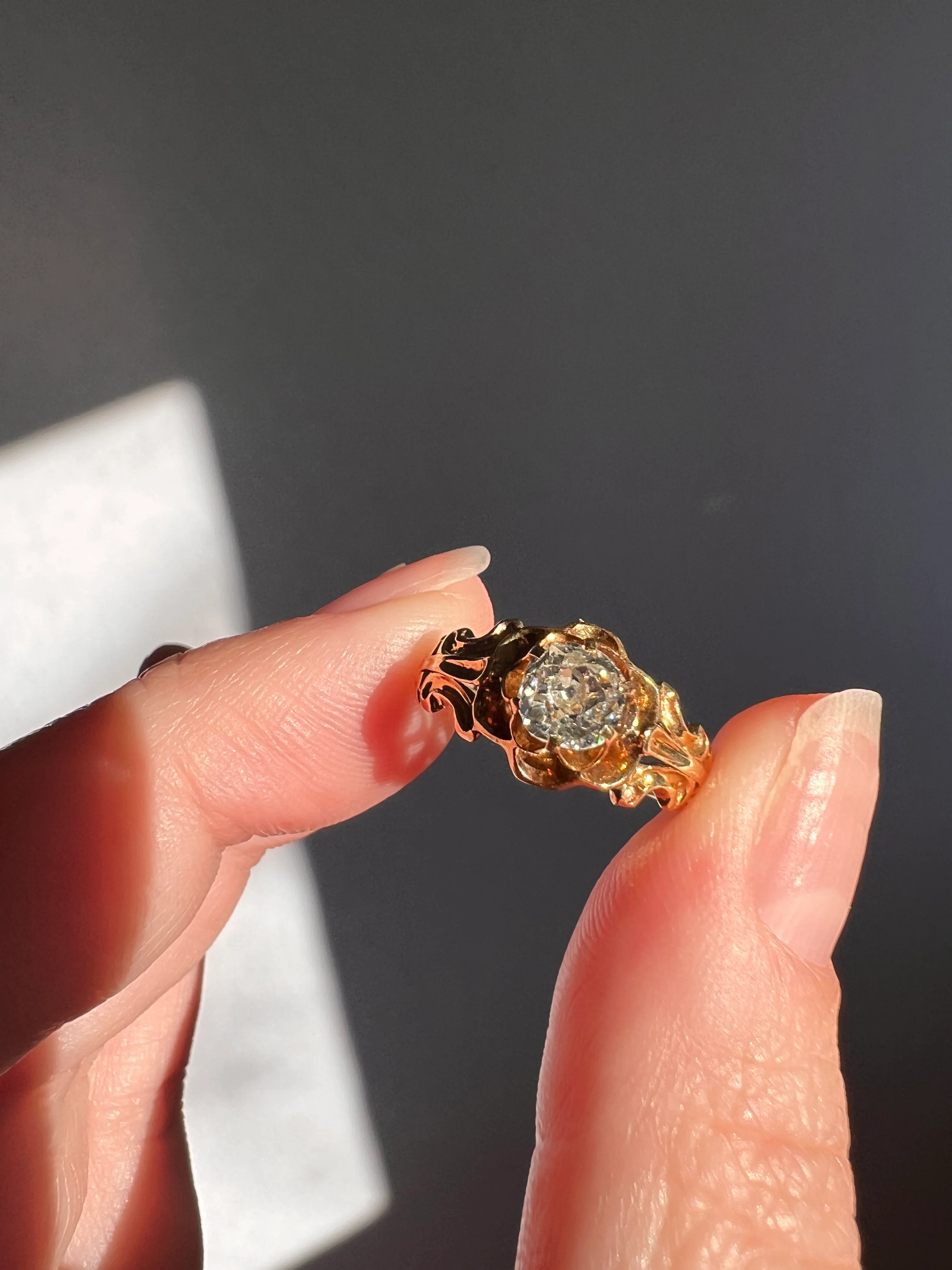 BUTTERCUP Ornate French Victorian Antique .6 Carat Old Mine Cut DIAMOND Solitaire Engagement Ring 18k Gold - Image 23