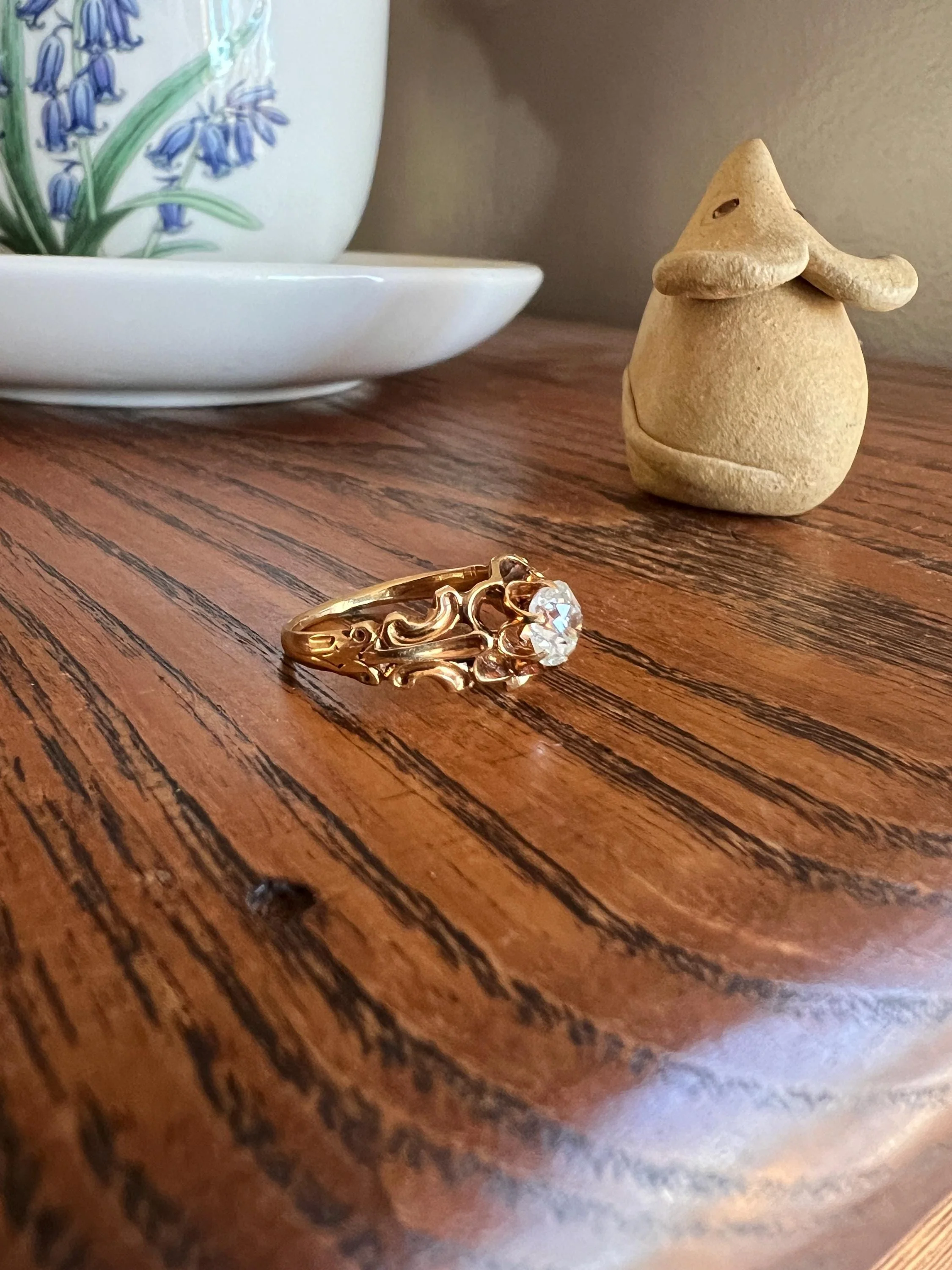 BUTTERCUP Ornate French Victorian Antique .6 Carat Old Mine Cut DIAMOND Solitaire Engagement Ring 18k Gold - Image 5