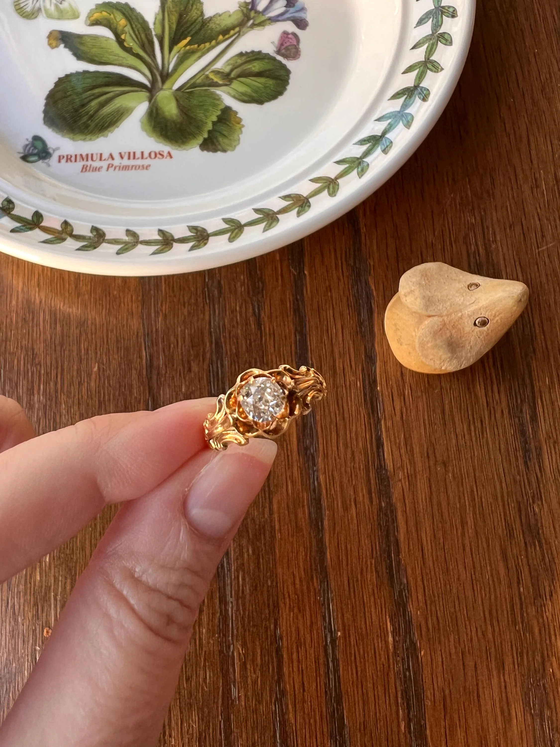 BUTTERCUP Ornate French Victorian Antique .6 Carat Old Mine Cut DIAMOND Solitaire Engagement Ring 18k Gold - Image 6