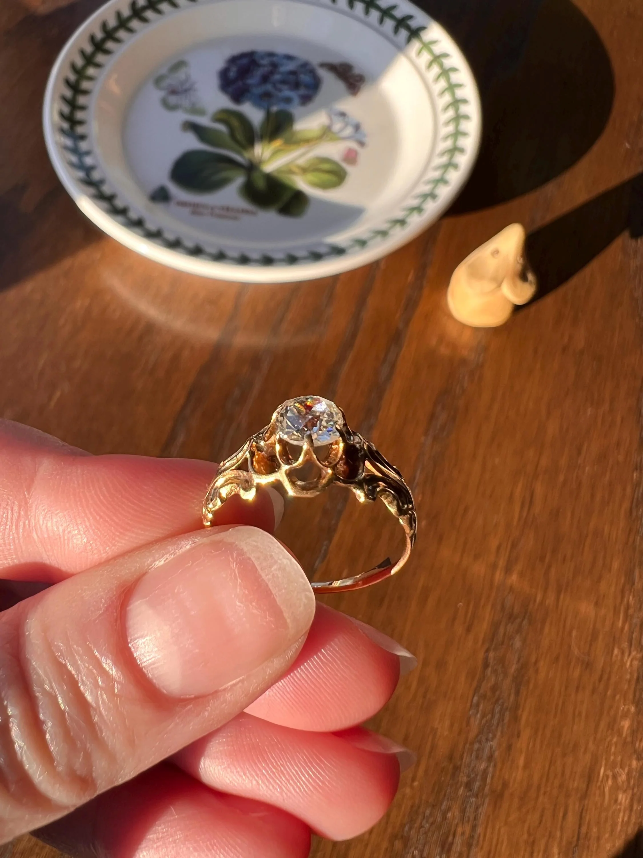 BUTTERCUP Ornate French Victorian Antique .6 Carat Old Mine Cut DIAMOND Solitaire Engagement Ring 18k Gold - Image 7