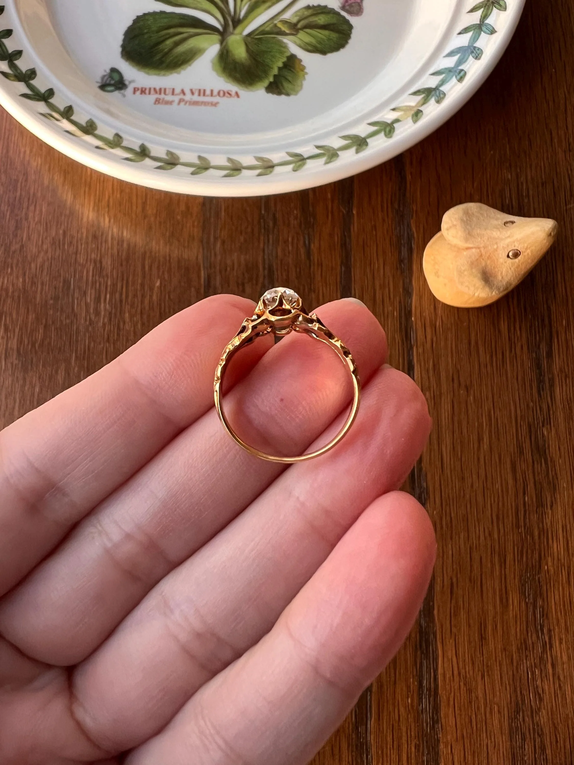 BUTTERCUP Ornate French Victorian Antique .6 Carat Old Mine Cut DIAMOND Solitaire Engagement Ring 18k Gold - Image 9