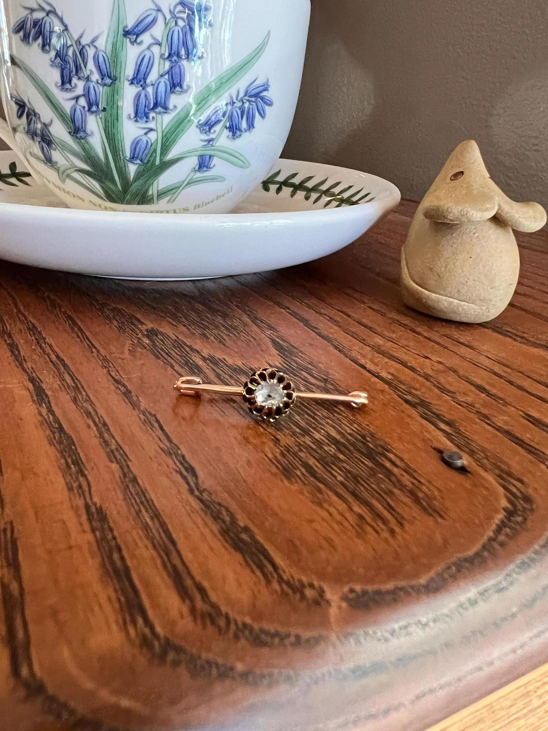 BUTTERCUP Rose Cut DIAMOND Solitaire Safety Pin Figural Earring 14k Gold Victorian Georgian Pendant Charm Holder Chain Extender Parts - Image 3