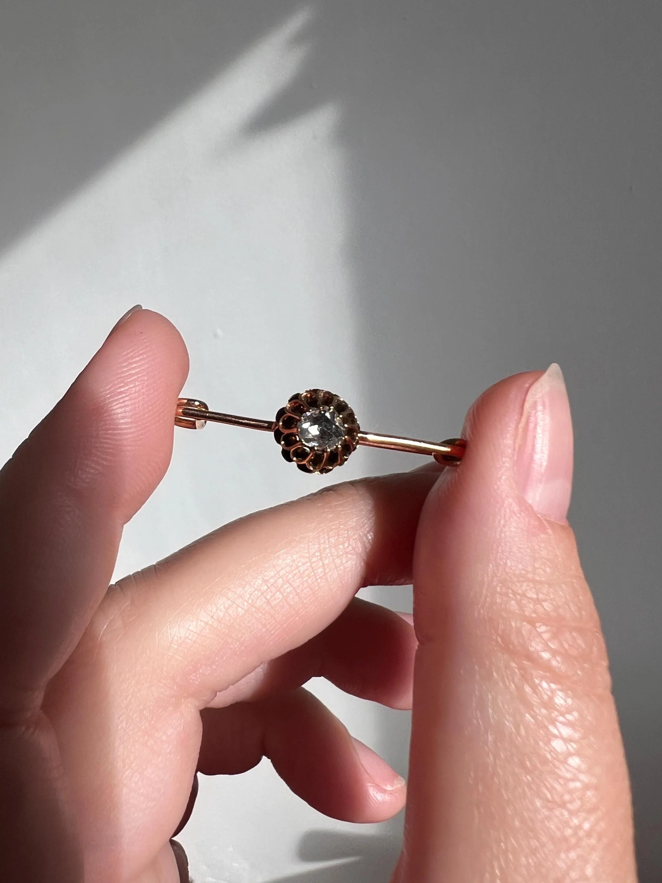 BUTTERCUP Rose Cut DIAMOND Solitaire Safety Pin Figural Earring 14k Gold Victorian Georgian Pendant Charm Holder Chain Extender Parts - Image 6