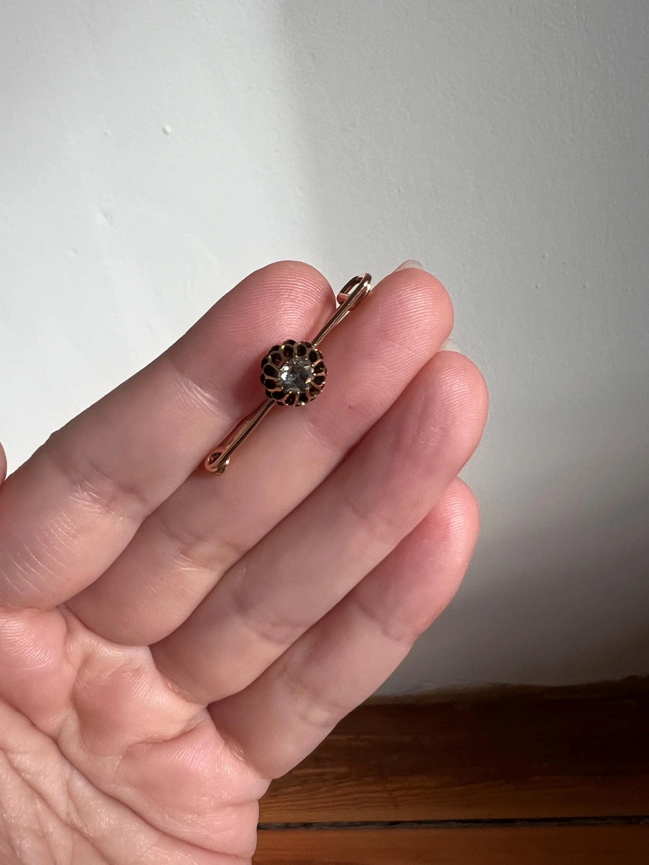 BUTTERCUP Rose Cut DIAMOND Solitaire Safety Pin Figural Earring 14k Gold Victorian Georgian Pendant Charm Holder Chain Extender Parts - Image 7