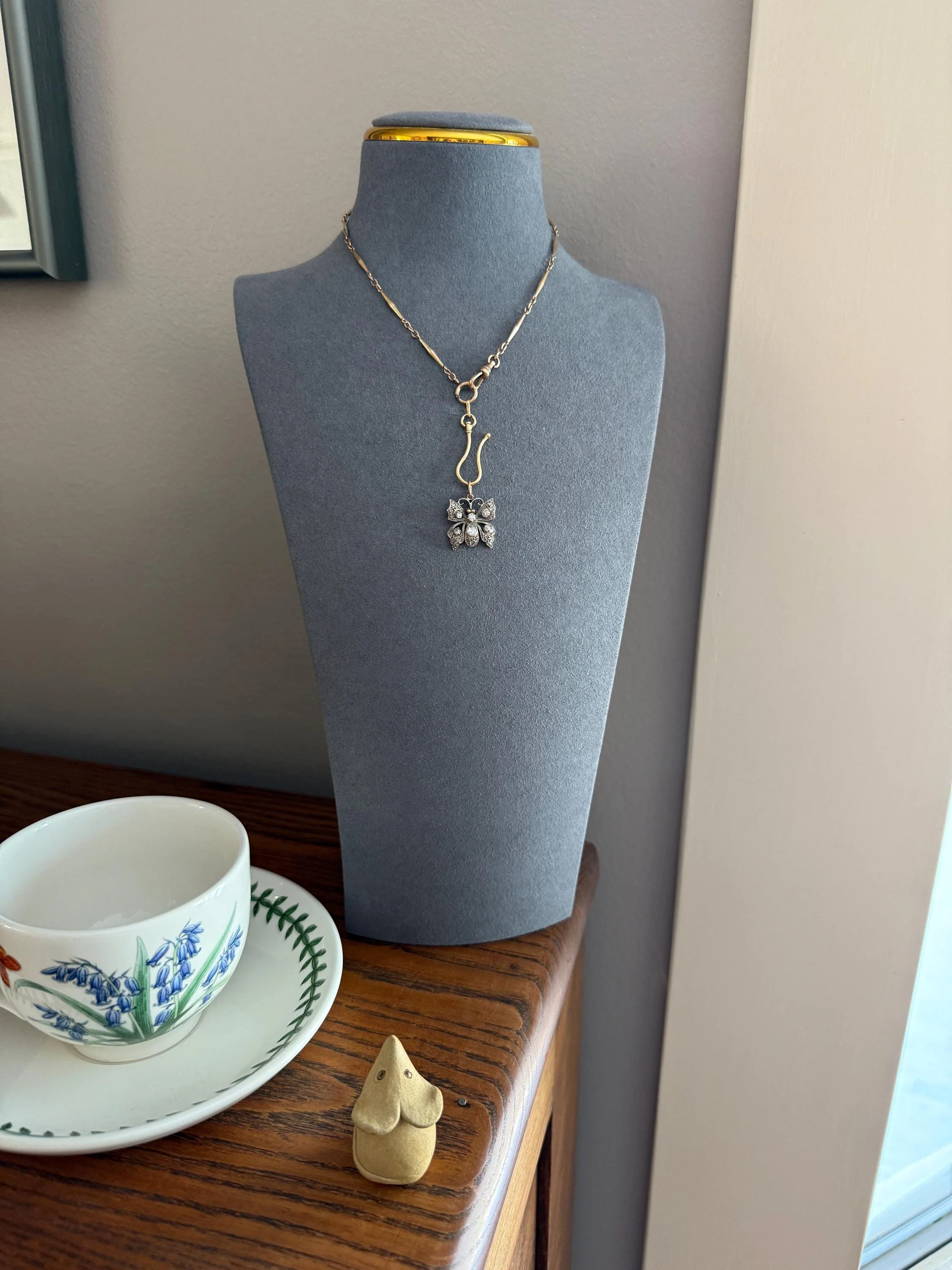 BUTTERFLY Victorian Antique Figural 18k Gold Solid Silver Old Mine Rose Cut Diamond French Belle Epoque Pendant - Image 18