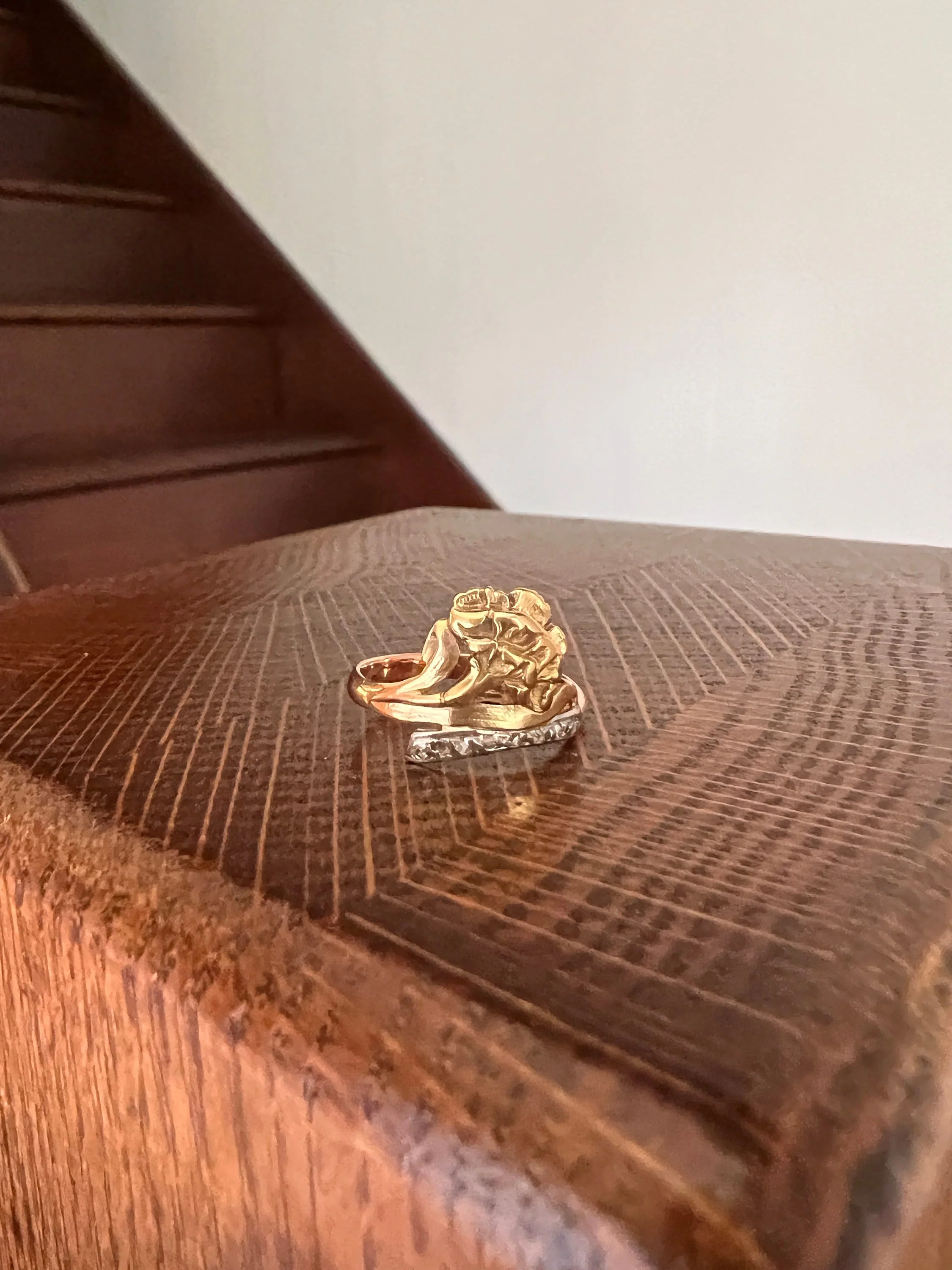 CARNATION French Art Nouveau Antique Rose Cut Diamonds 18k Gold Ring Figural Floral Belle Epoque - Image 4