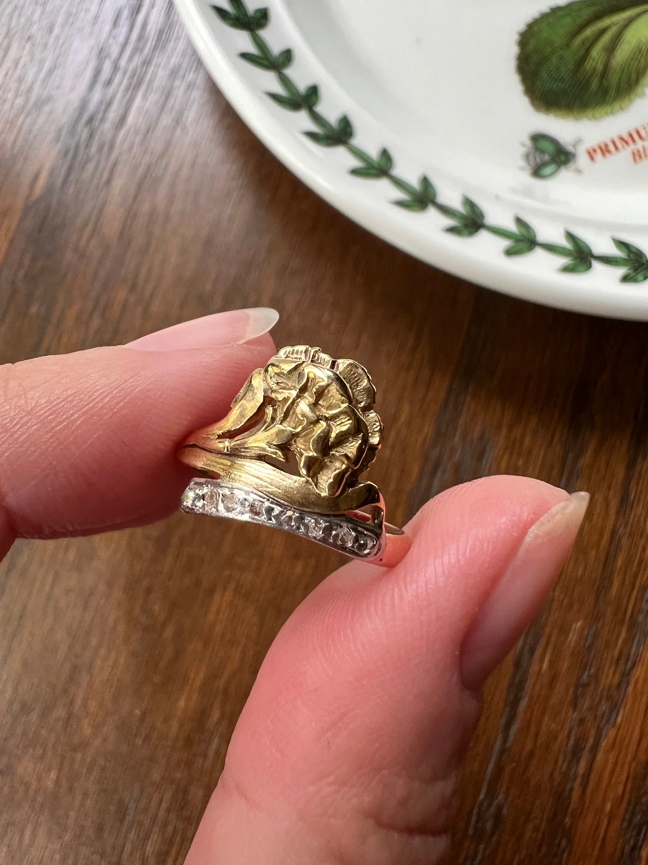 CARNATION French Art Nouveau Antique Rose Cut Diamonds 18k Gold Ring Figural Floral Belle Epoque - Image 6