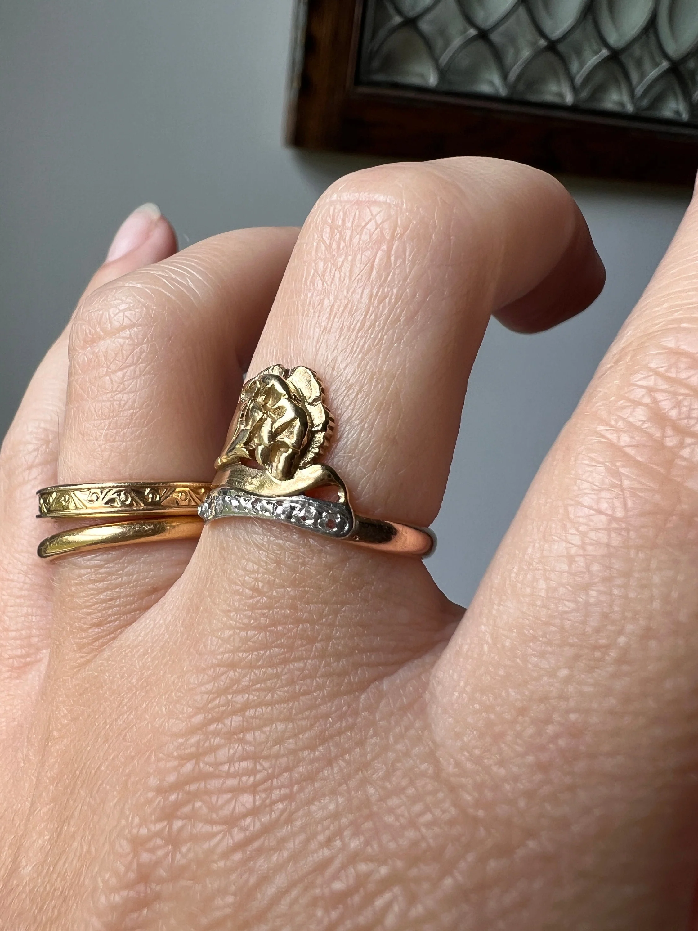 CARNATION French Art Nouveau Antique Rose Cut Diamonds 18k Gold Ring Figural Floral Belle Epoque - Image 7