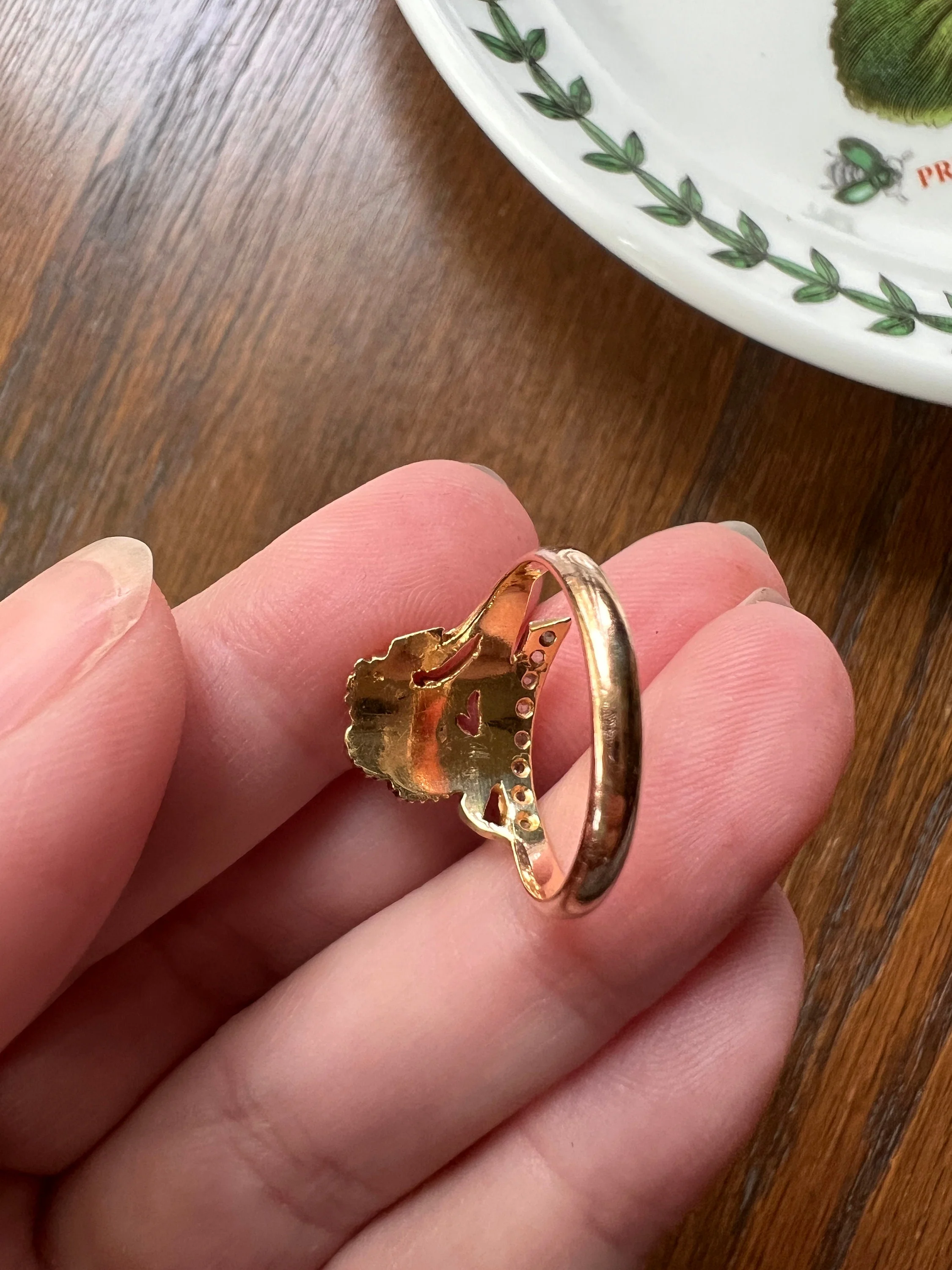 CARNATION French Art Nouveau Antique Rose Cut Diamonds 18k Gold Ring Figural Floral Belle Epoque - Image 8