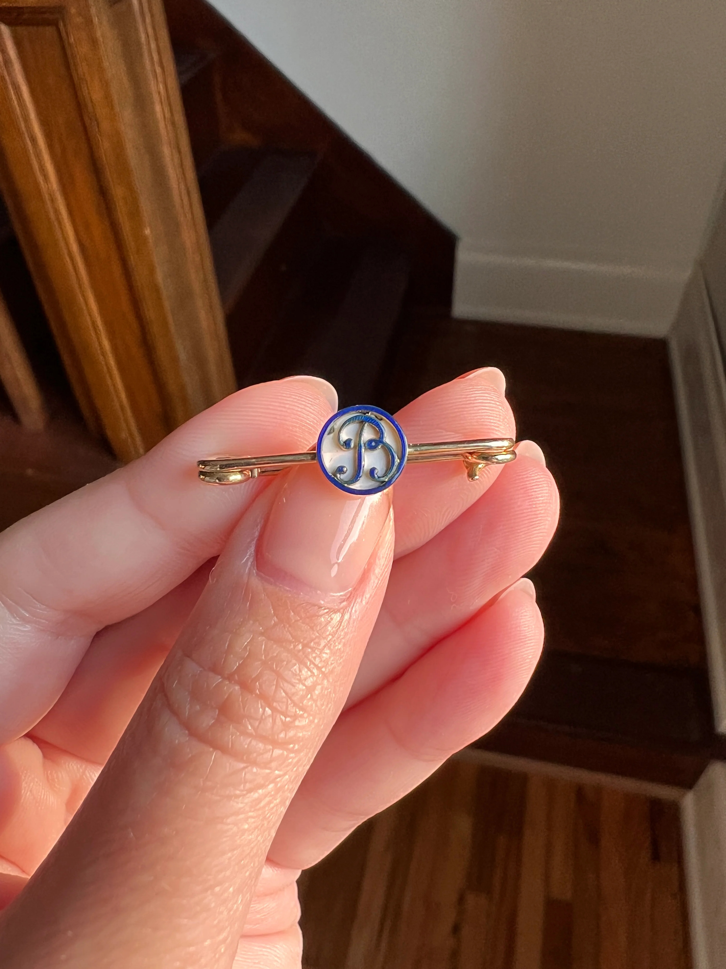 CARTIER Antique Rare BOXED Dated 1912 Letter B Initial Safety Pin Pendant Charm Holder Connector Extender Art Nouveau - Image 15