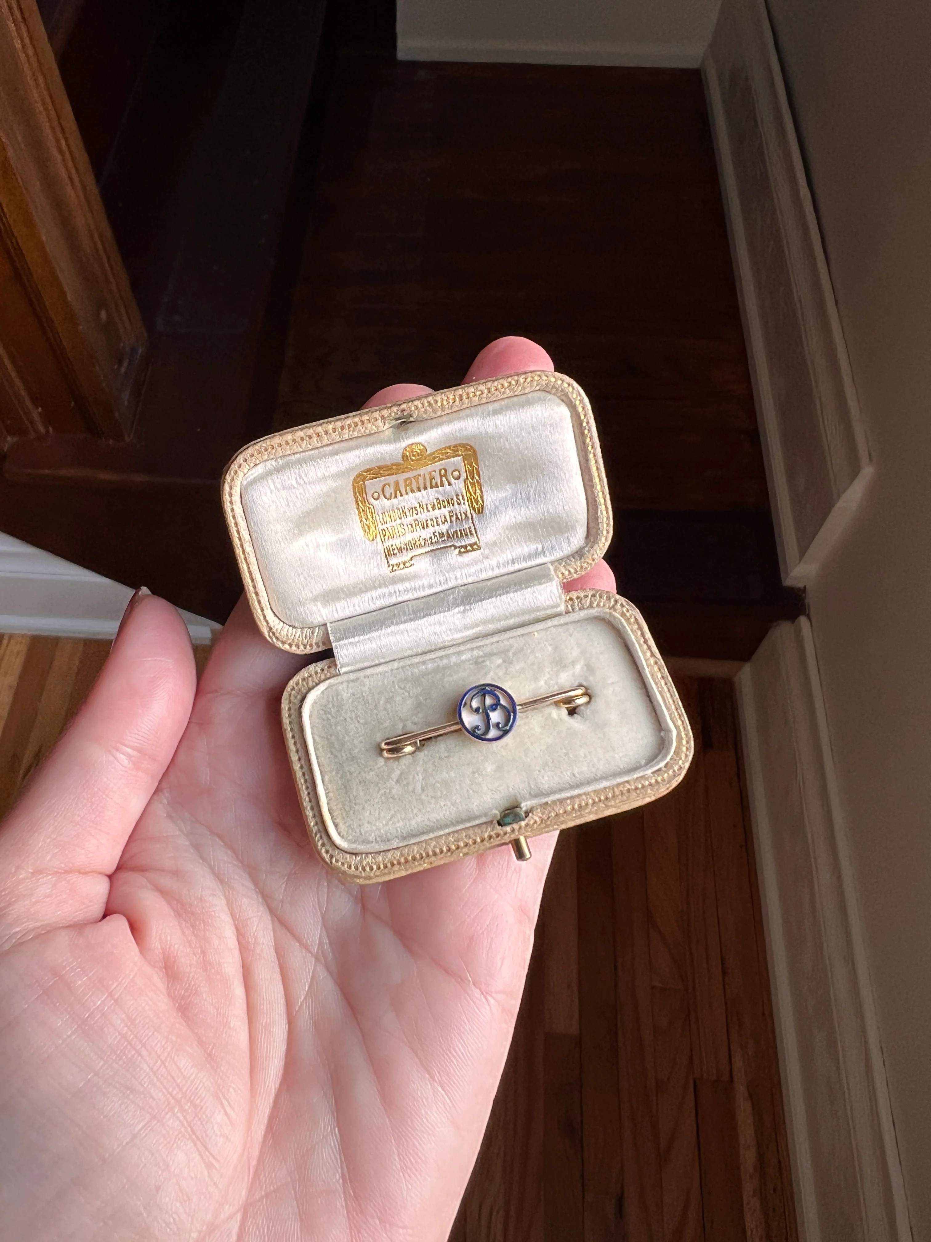 CARTIER Antique Rare BOXED Dated 1912 Letter B Initial Safety Pin Pendant Charm Holder Connector Extender Art Nouveau - Image 16
