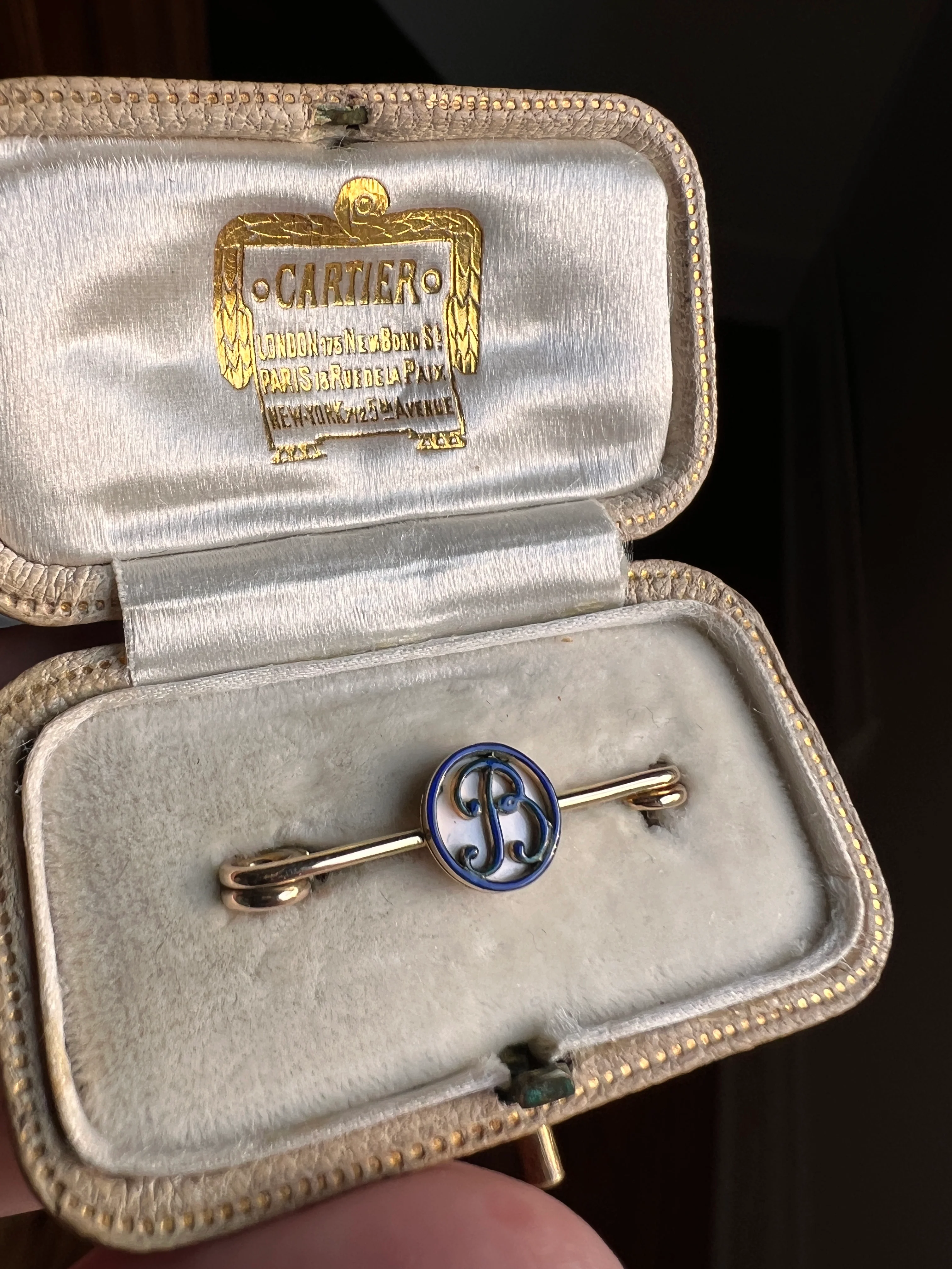 CARTIER Antique Rare BOXED Dated 1912 Letter B Initial Safety Pin Pendant Charm Holder Connector Extender Art Nouveau - Image 17