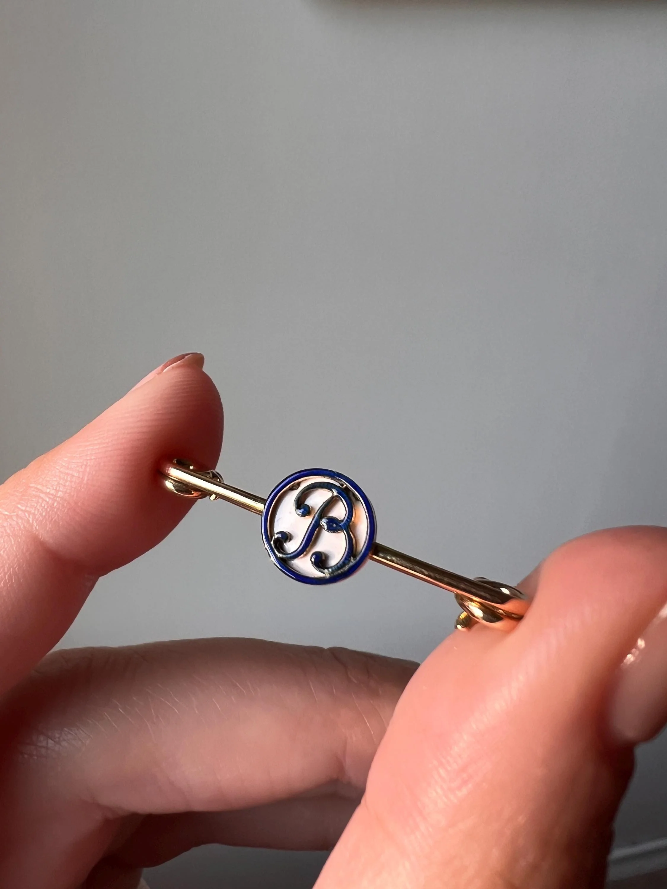 CARTIER Antique Rare BOXED Dated 1912 Letter B Initial Safety Pin Pendant Charm Holder Connector Extender Art Nouveau - Image 3