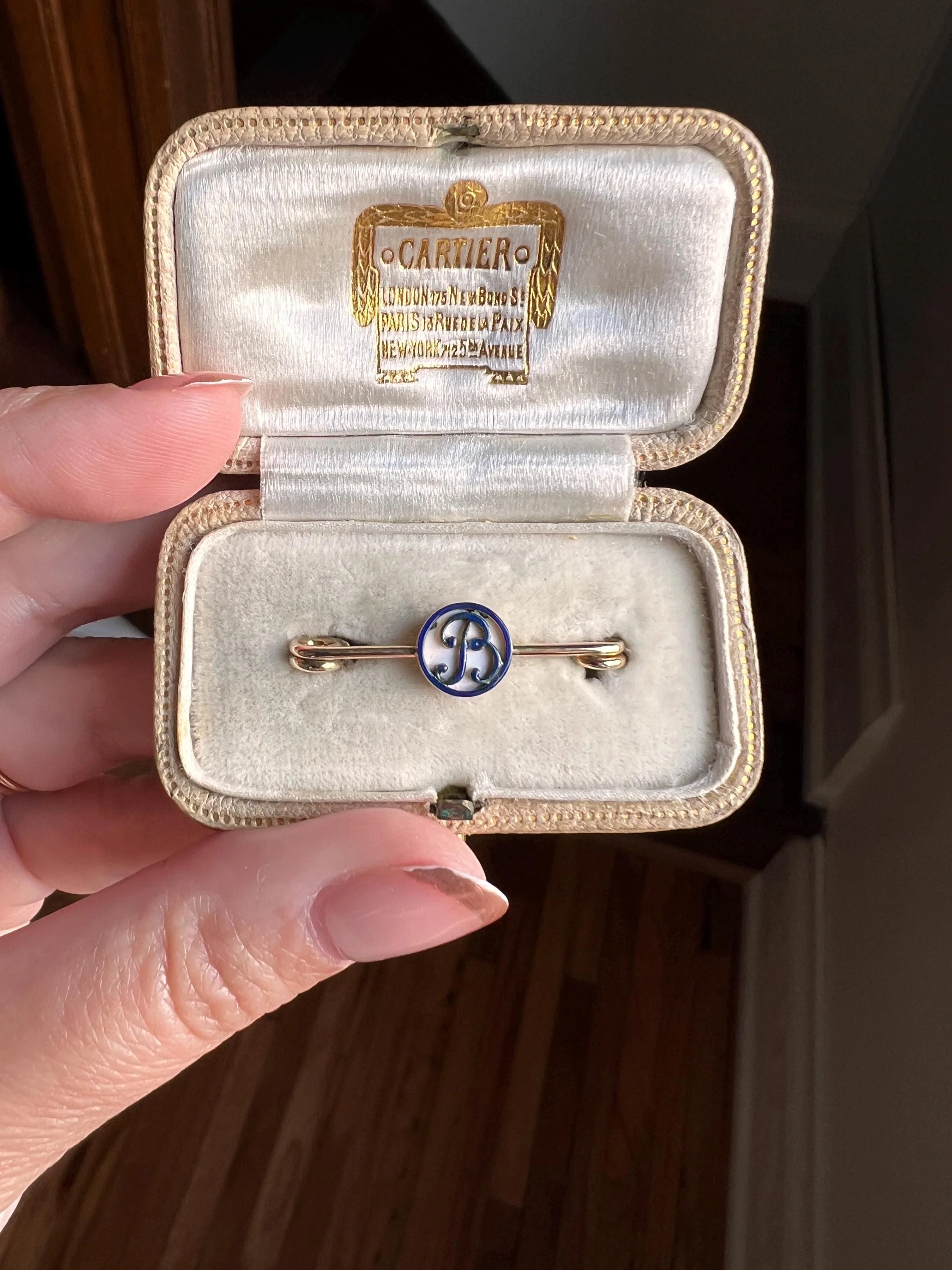 CARTIER Antique Rare BOXED Dated 1912 Letter B Initial Safety Pin Pendant Charm Holder Connector Extender Art Nouveau - Image 6